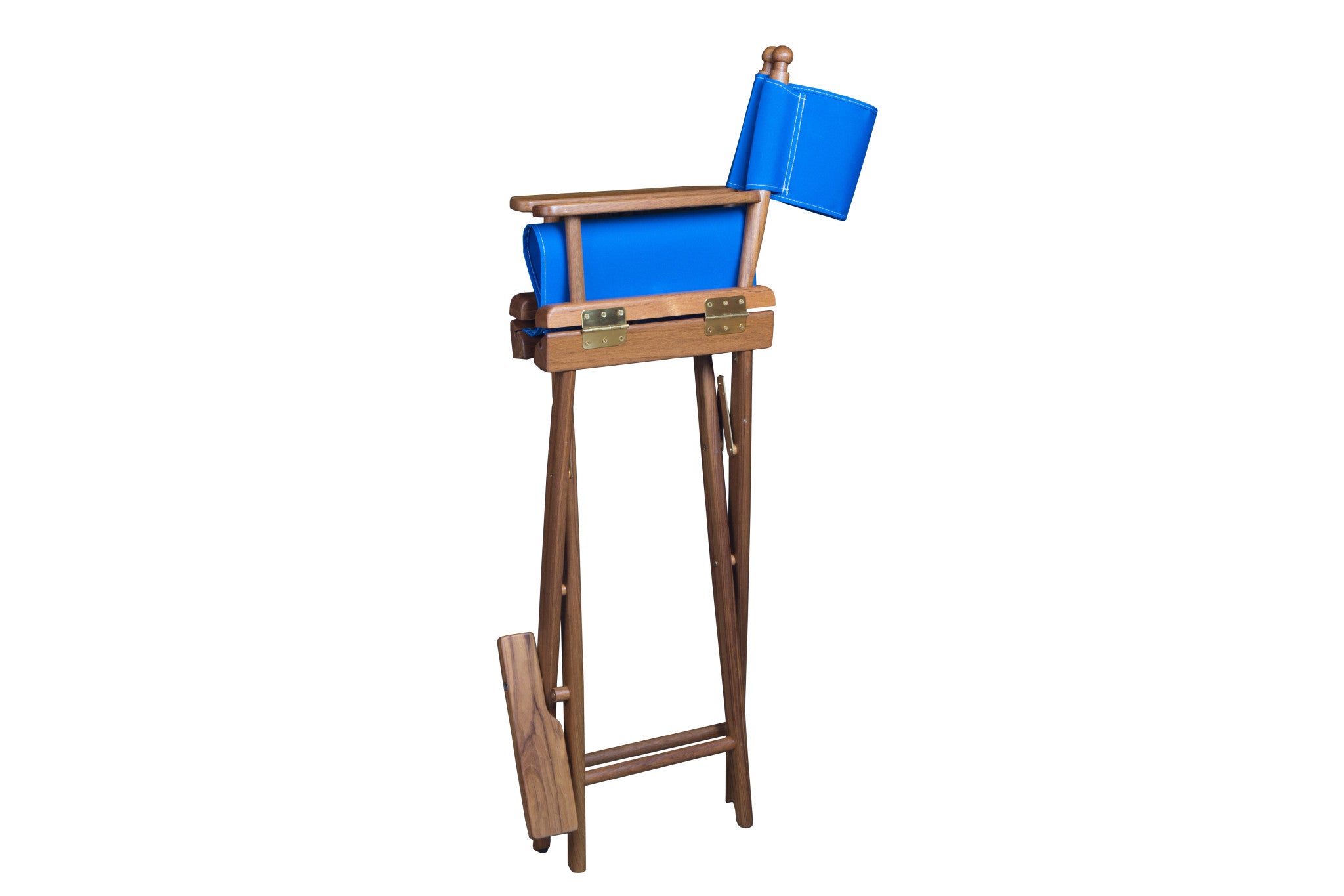 23" Blue and Brown Solid Wood Indoor Outdoor Director Chair-Outdoor Chairs-DECOROLALA