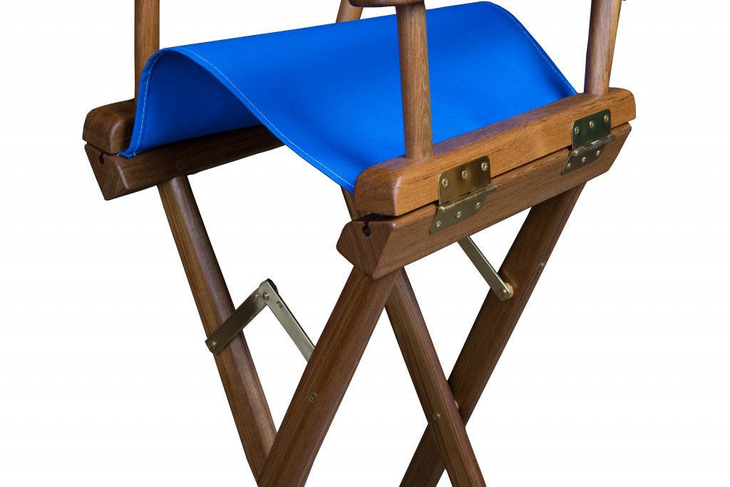 23" Blue and Brown Solid Wood Indoor Outdoor Director Chair-Outdoor Chairs-DECOROLALA