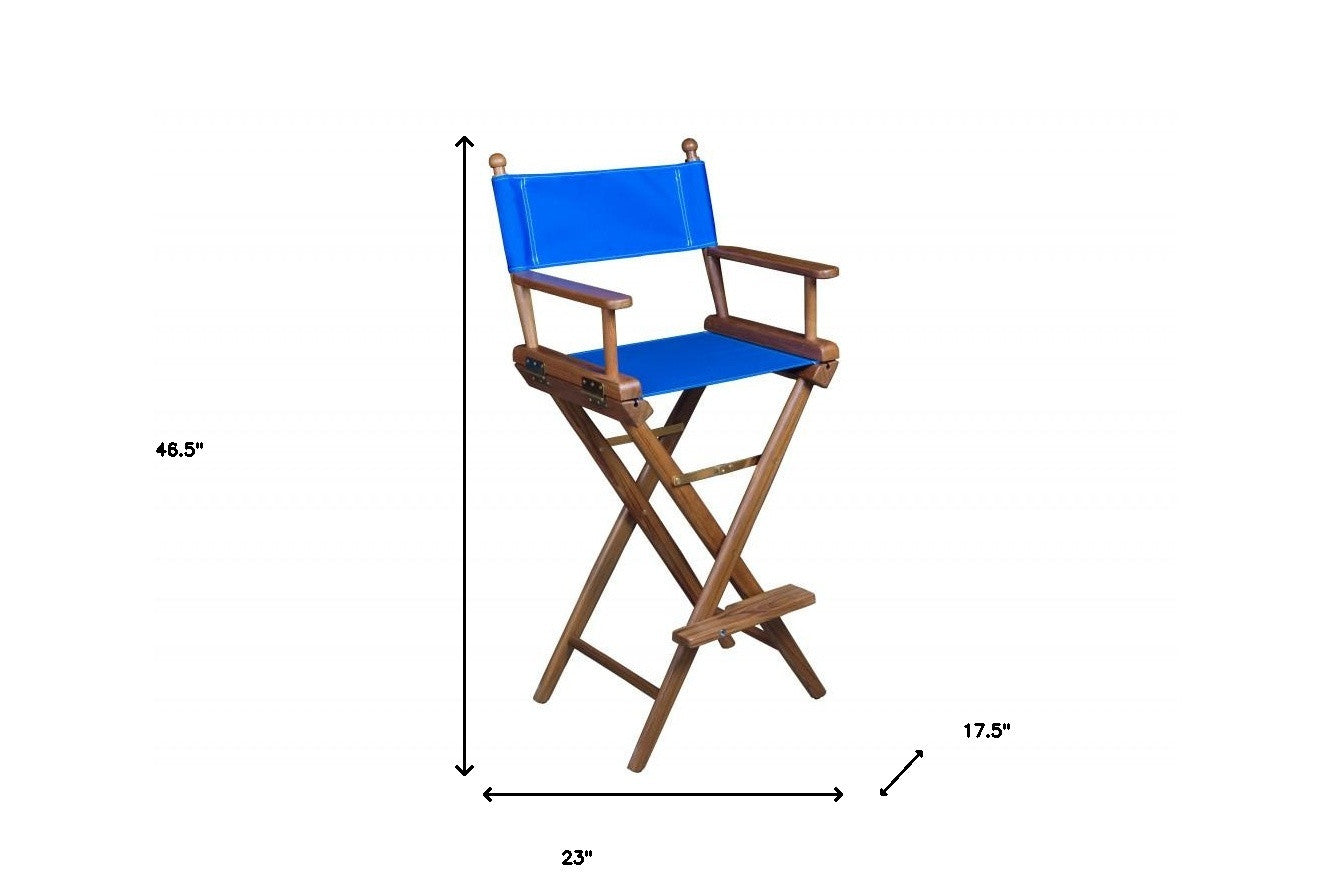 23" Blue and Brown Solid Wood Indoor Outdoor Director Chair-Outdoor Chairs-DECOROLALA