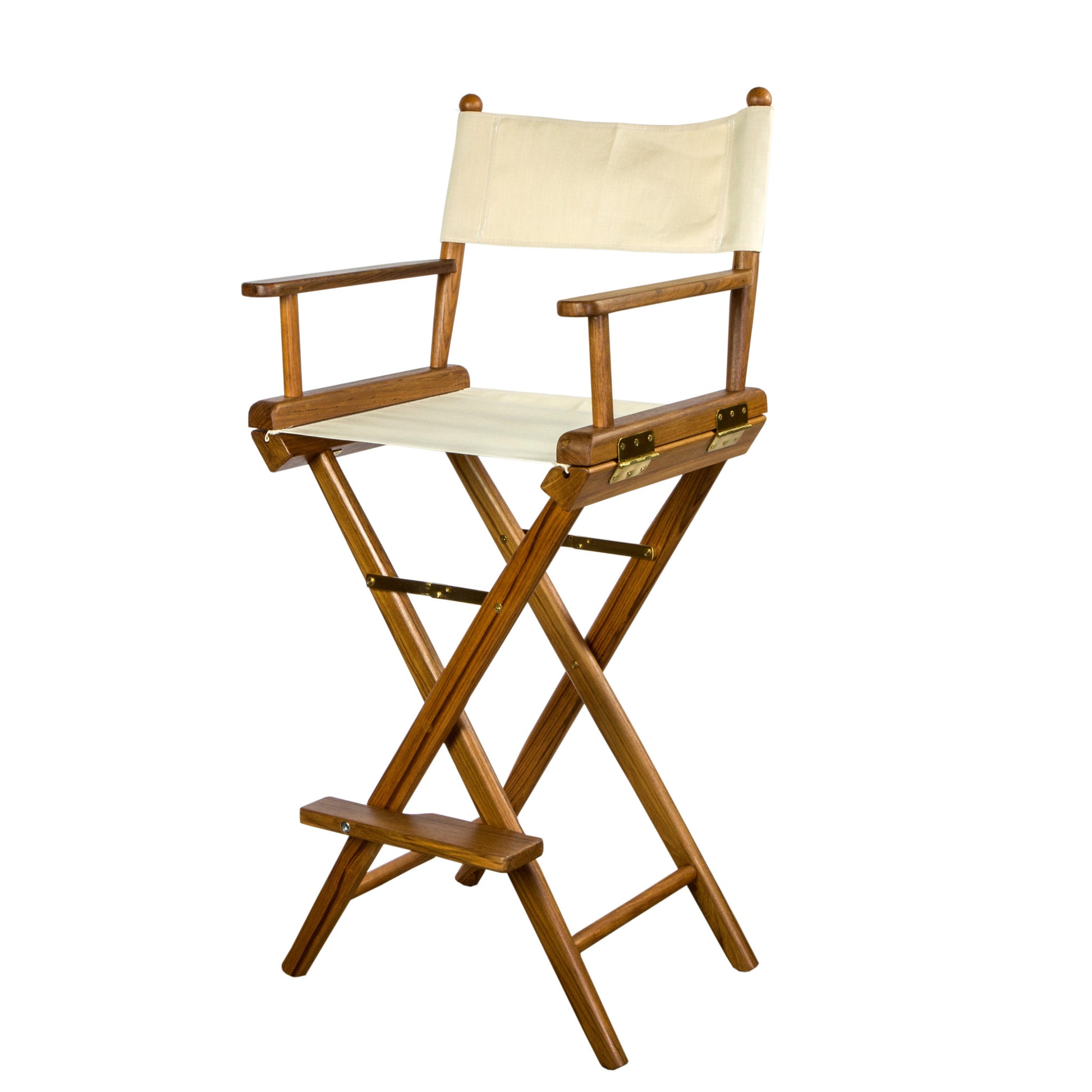 23" Ivory and Brown Solid Wood Indoor Outdoor Director Chair-Outdoor Chairs-DECOROLALA