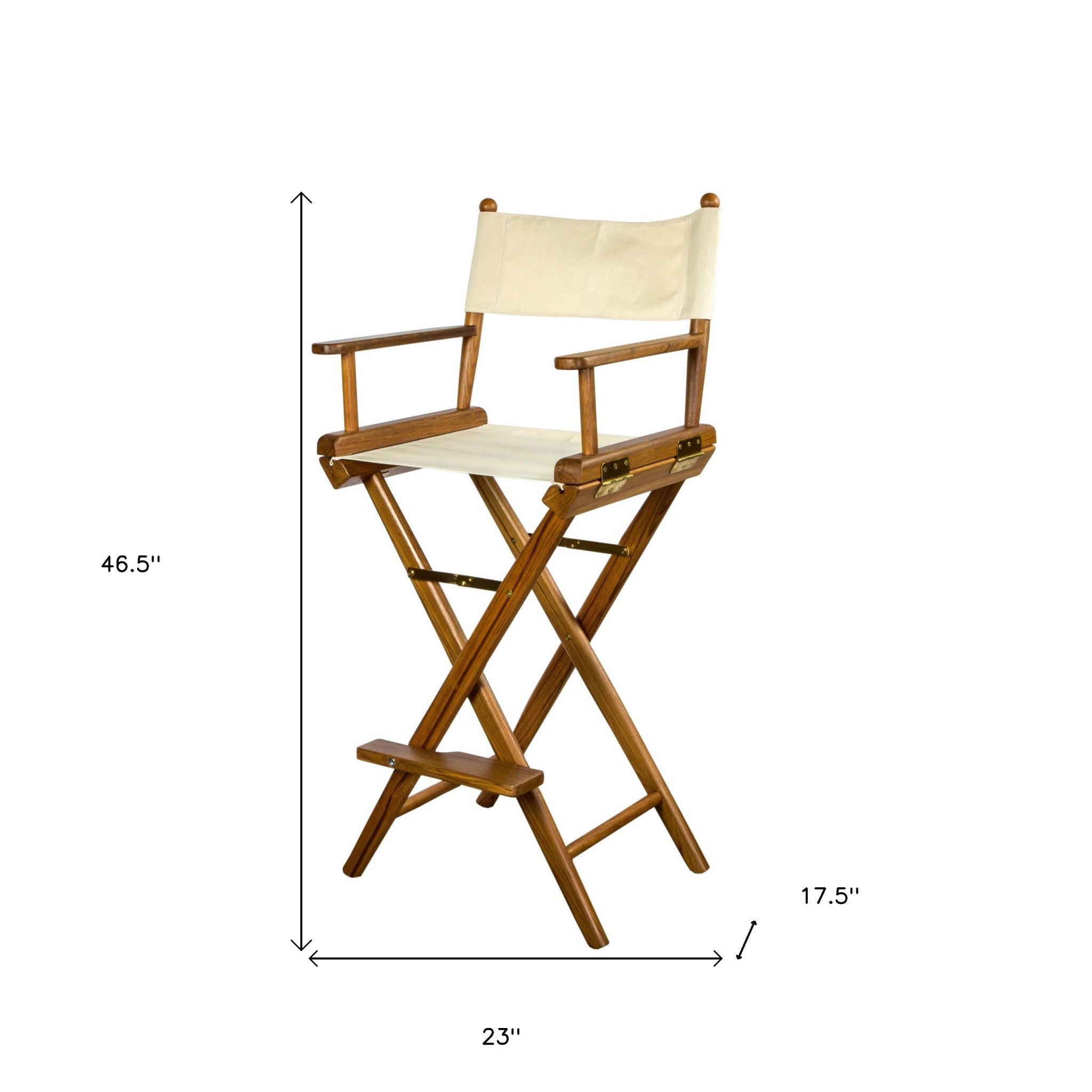 23" Ivory and Brown Solid Wood Indoor Outdoor Director Chair-Outdoor Chairs-DECOROLALA