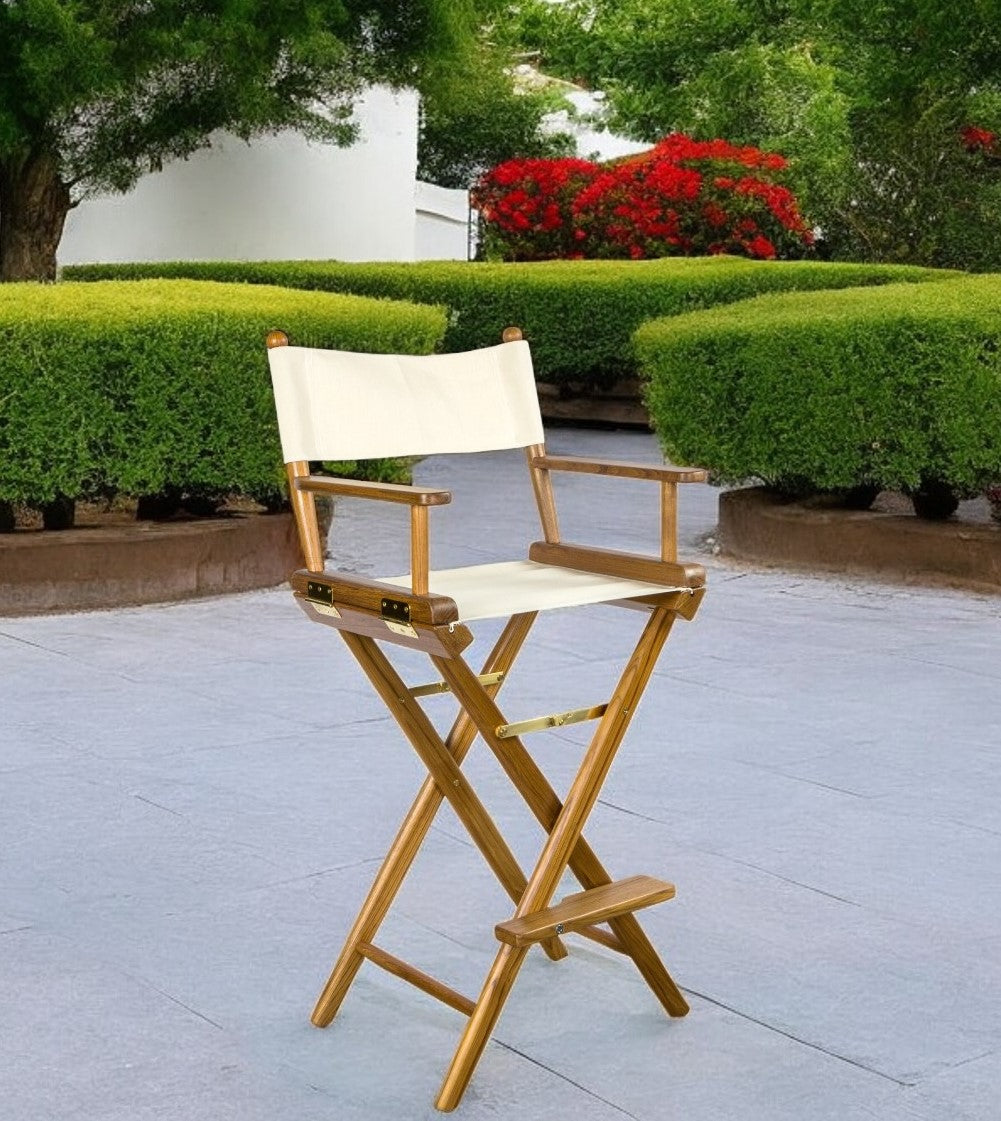 23" Ivory and Brown Solid Wood Indoor Outdoor Director Chair-Outdoor Chairs-DECOROLALA