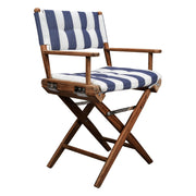 23" Blue and White and Natural Wood Solid Wood Indoor Outdoor Director Chair with Blue and White Cushion-Outdoor Chairs-DECOROLALA