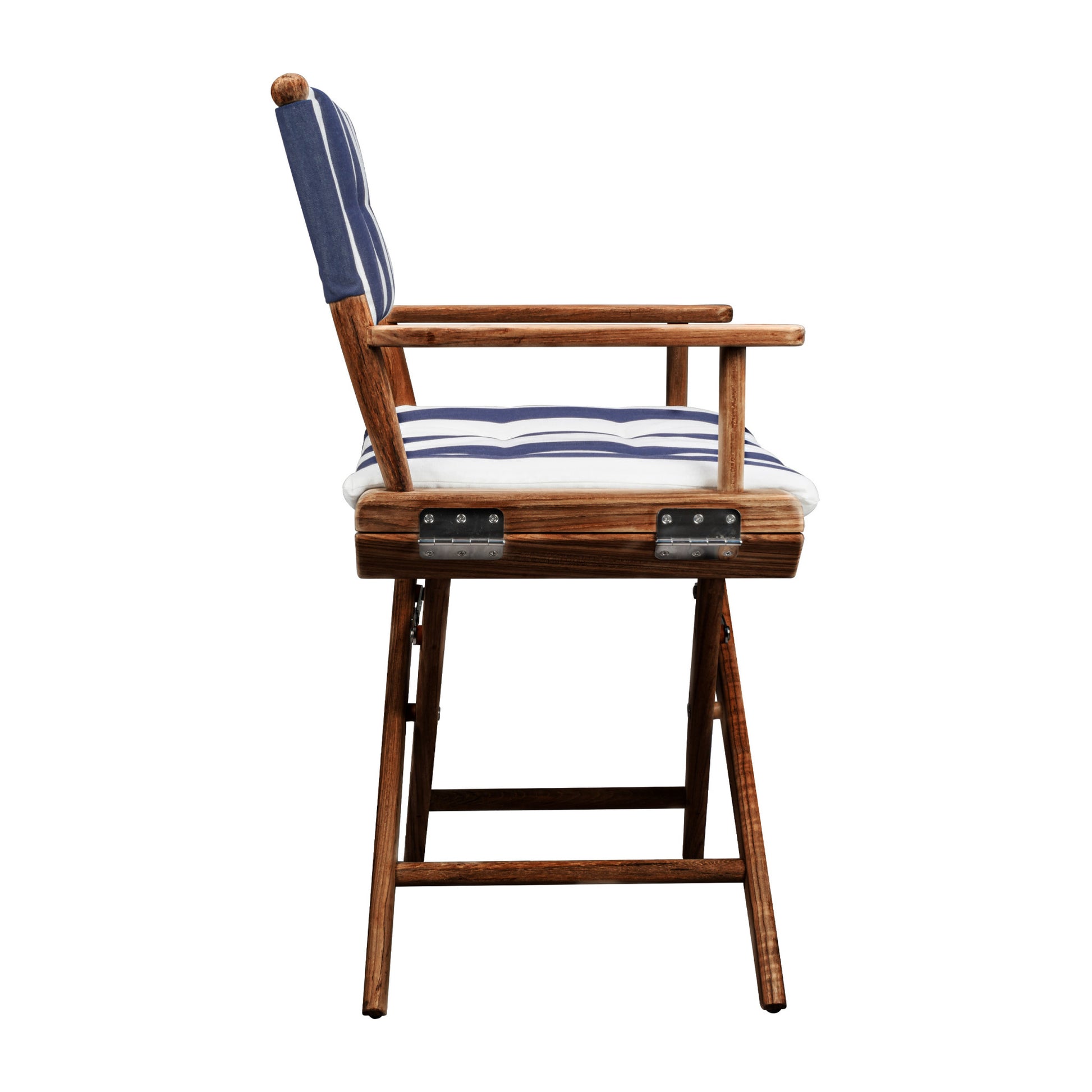 23" Blue and White and Natural Wood Solid Wood Indoor Outdoor Director Chair with Blue and White Cushion-Outdoor Chairs-DECOROLALA
