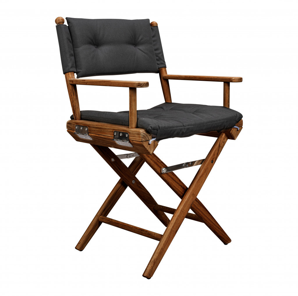 23" Black and Natural Wood Solid Wood Indoor Outdoor Director Chair with Black Cushion-Outdoor Chairs-DECOROLALA