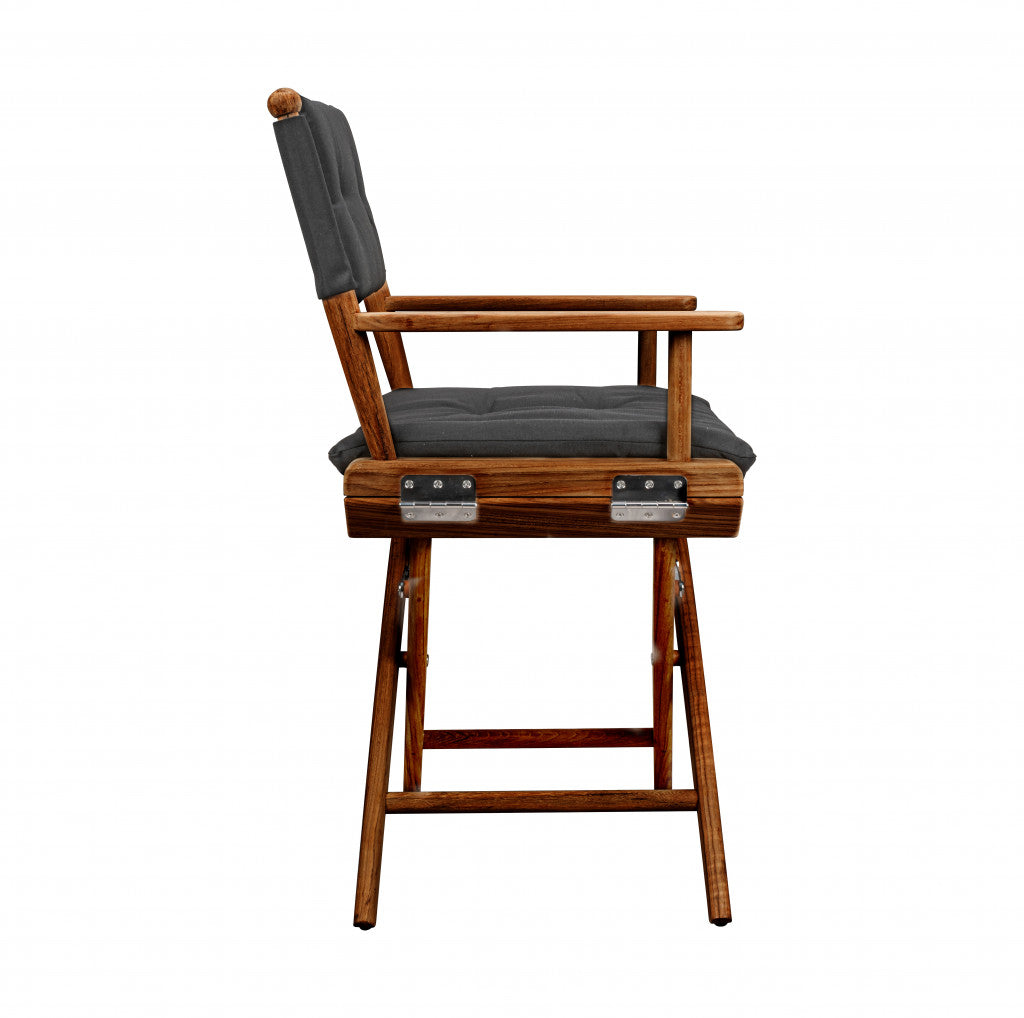 23" Black and Natural Wood Solid Wood Indoor Outdoor Director Chair with Black Cushion-Outdoor Chairs-DECOROLALA