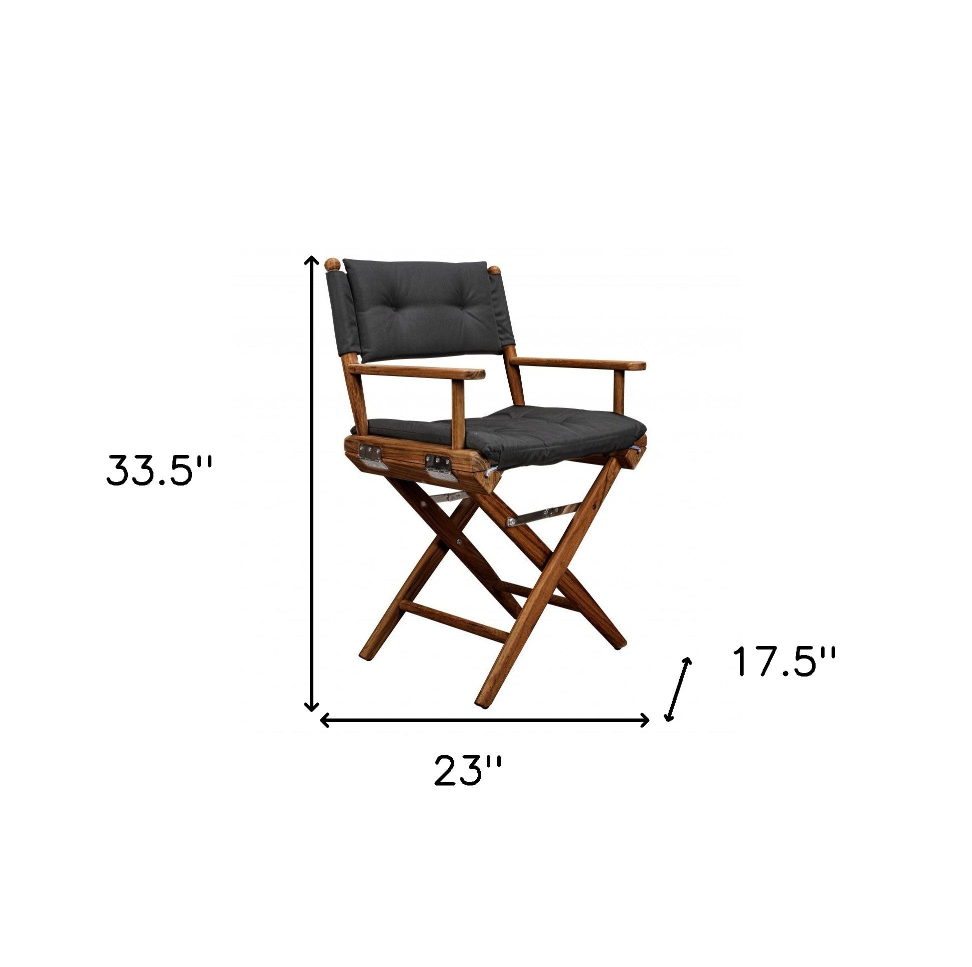 23" Black and Natural Wood Solid Wood Indoor Outdoor Director Chair with Black Cushion-Outdoor Chairs-DECOROLALA