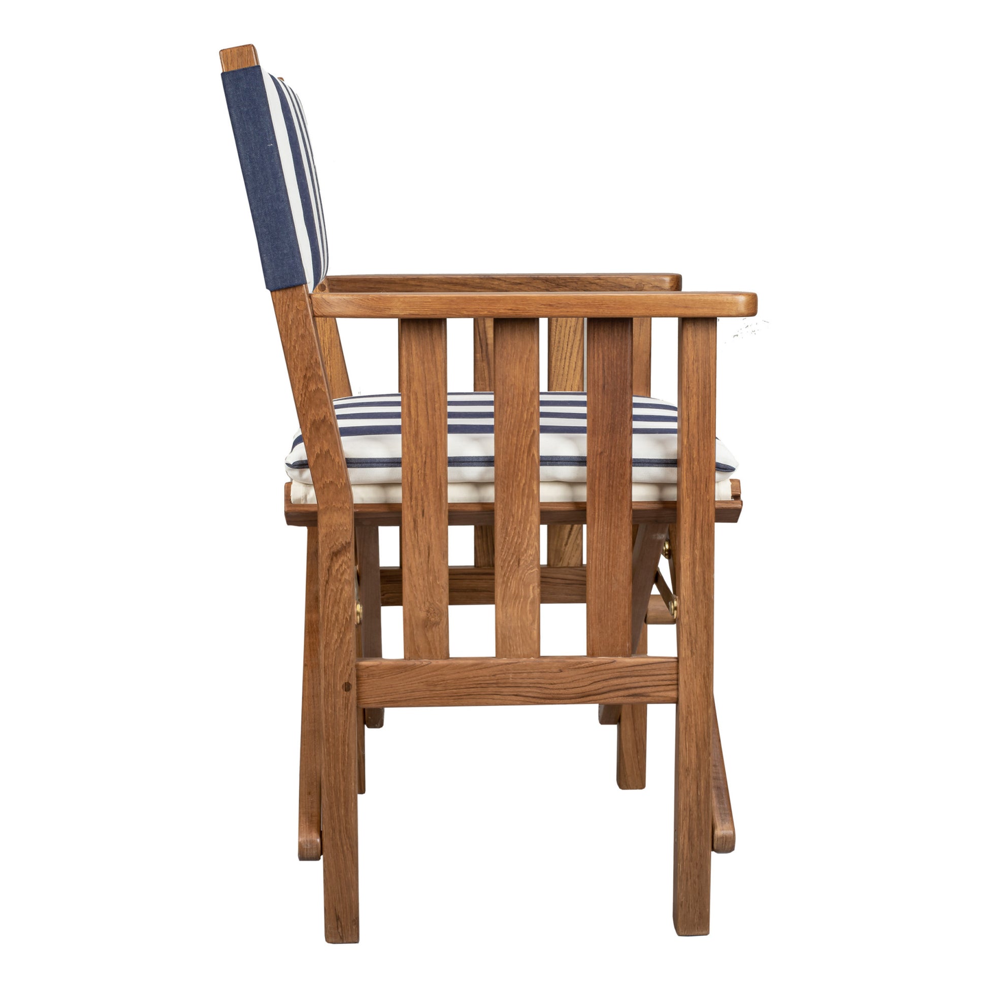 20" Blue and White and Natural Wood Solid Wood Indoor Outdoor Director Chair with Blue and White Cushion-Outdoor Chairs-DECOROLALA