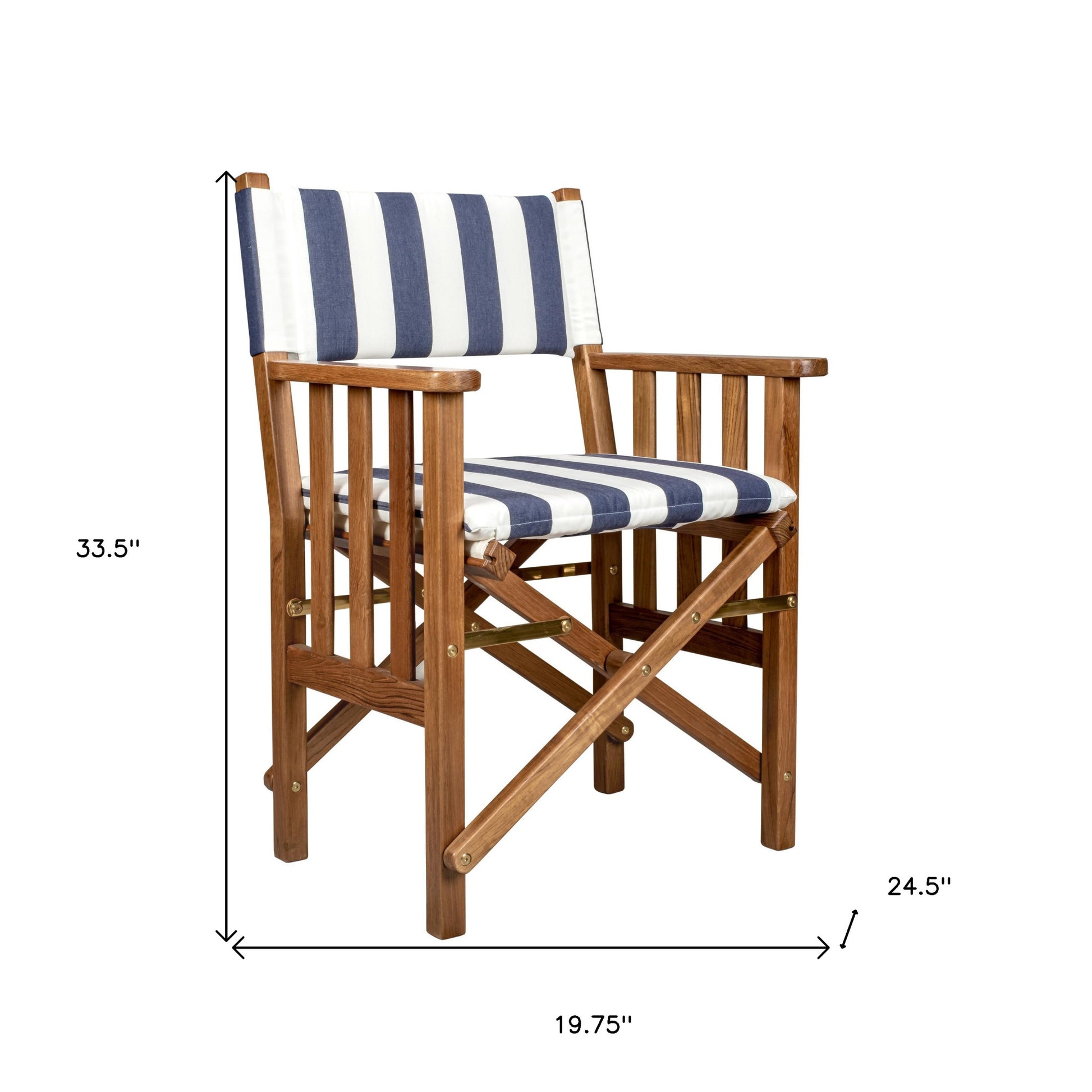 20" Blue and White and Natural Wood Solid Wood Indoor Outdoor Director Chair with Blue and White Cushion-Outdoor Chairs-DECOROLALA