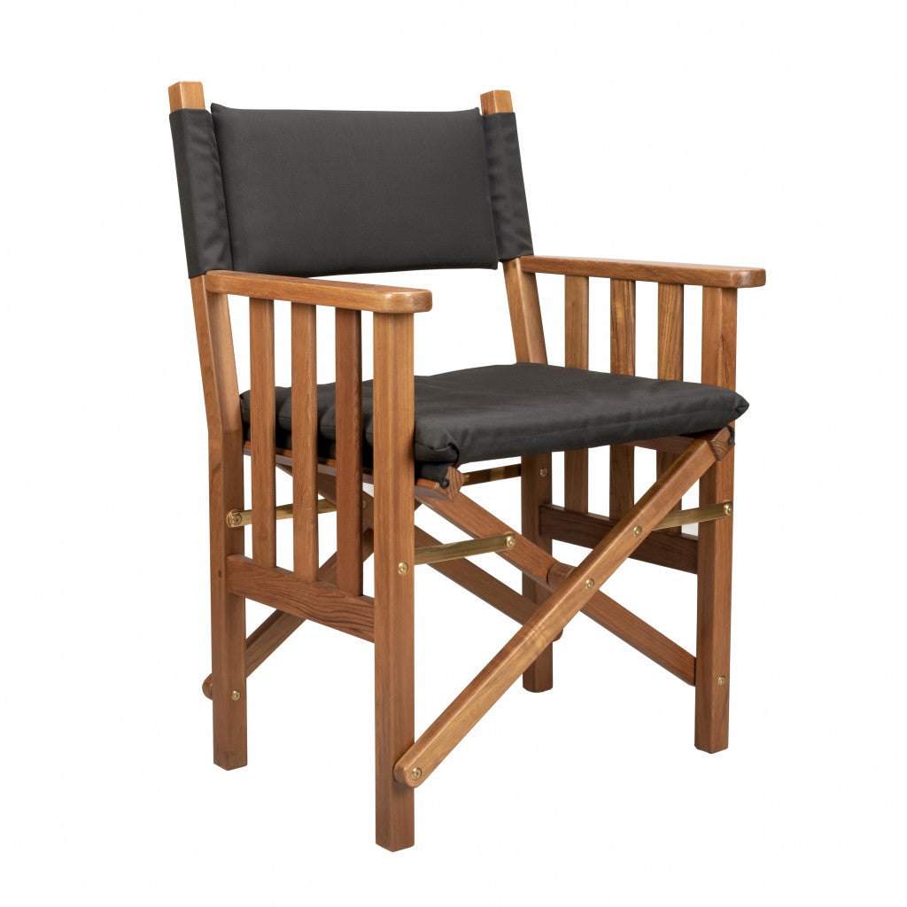 20" Black and Natural Wood Solid Wood Indoor Outdoor Director Chair with Black Cushion-Outdoor Chairs-DECOROLALA