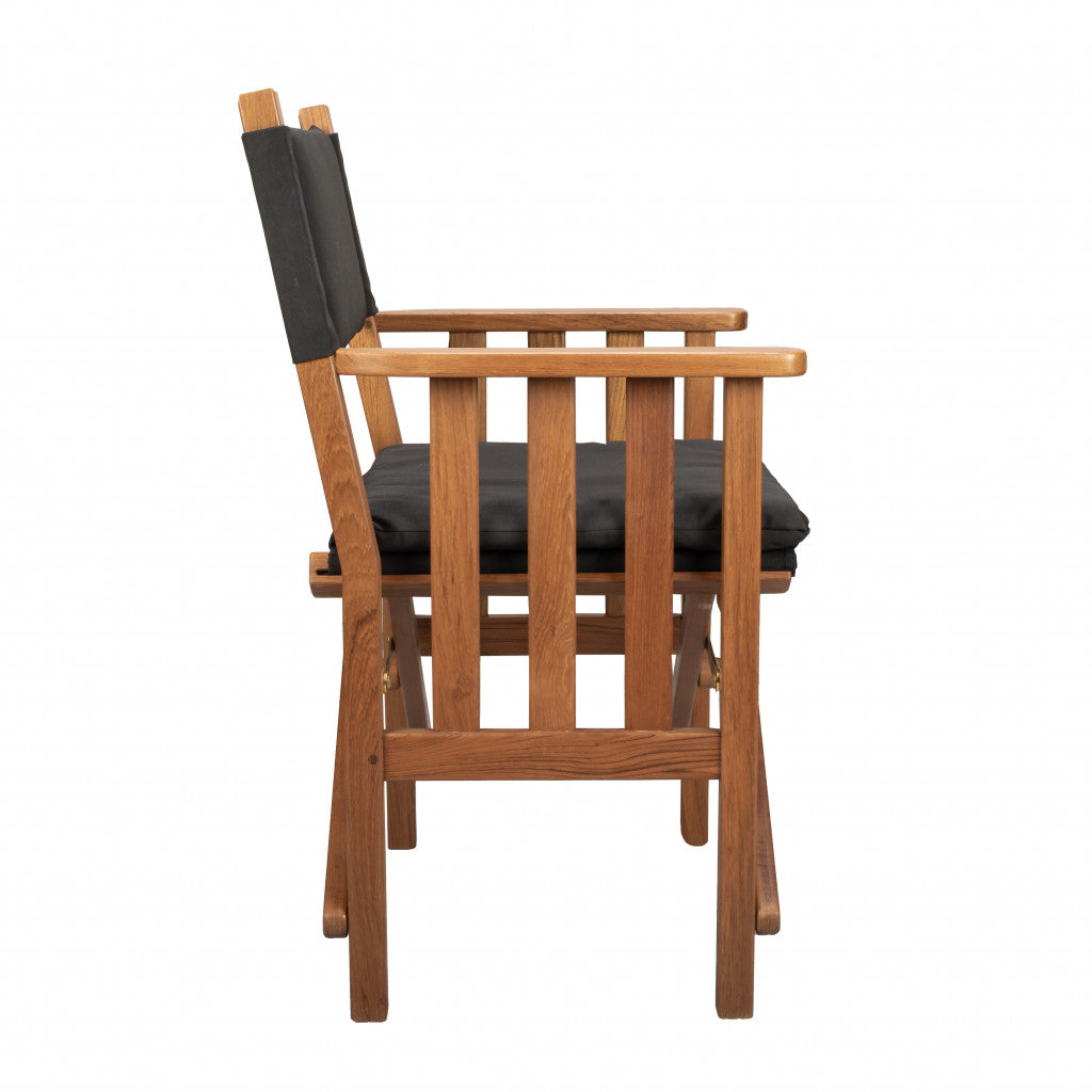 20" Black and Natural Wood Solid Wood Indoor Outdoor Director Chair with Black Cushion-Outdoor Chairs-DECOROLALA