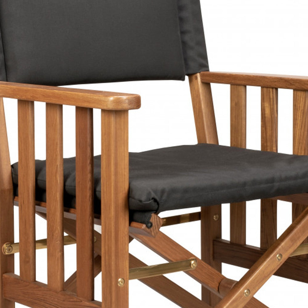 20" Black and Natural Wood Solid Wood Indoor Outdoor Director Chair with Black Cushion-Outdoor Chairs-DECOROLALA