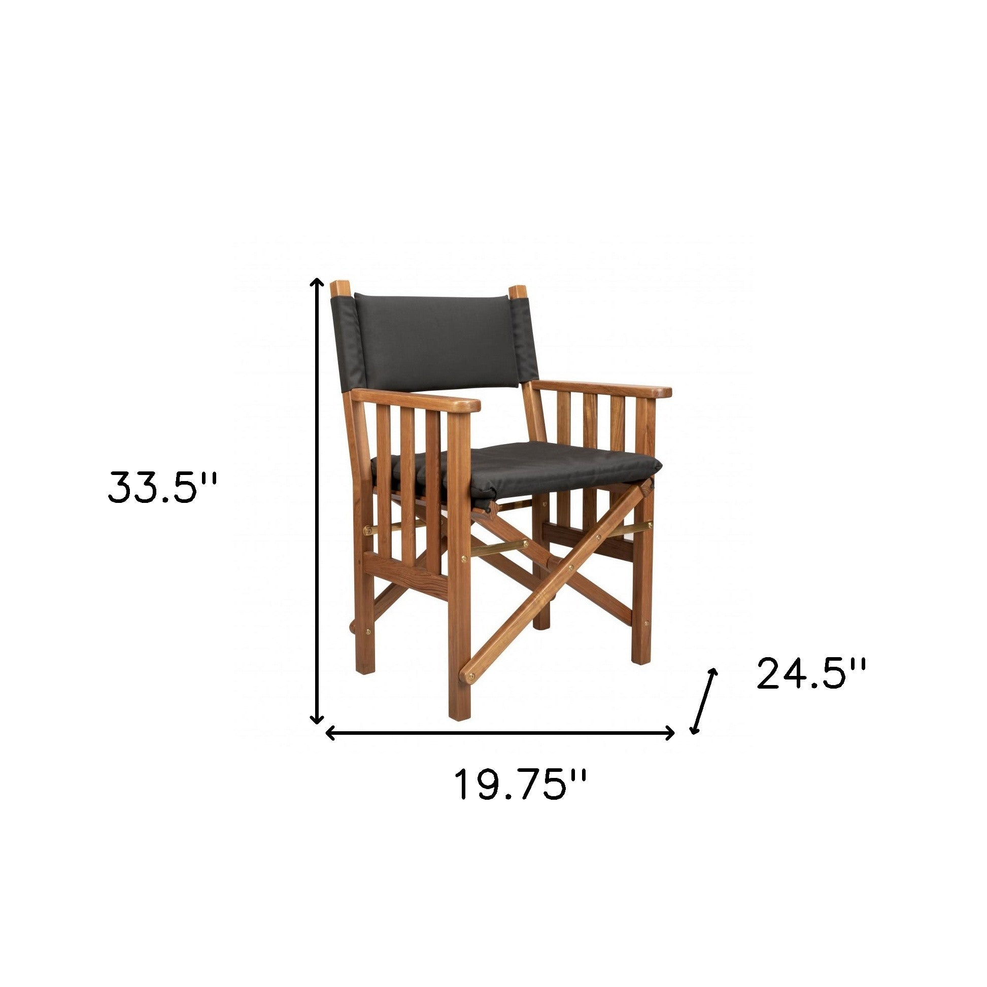 20" Black and Natural Wood Solid Wood Indoor Outdoor Director Chair with Black Cushion-Outdoor Chairs-DECOROLALA