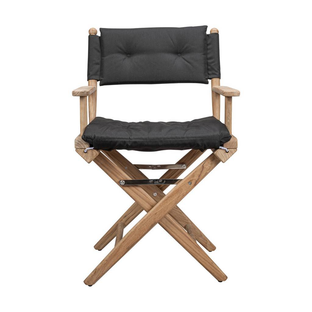 23" Black and Brown Solid Wood Indoor Outdoor Director Chair with Black Cushion-Outdoor Chairs-DECOROLALA