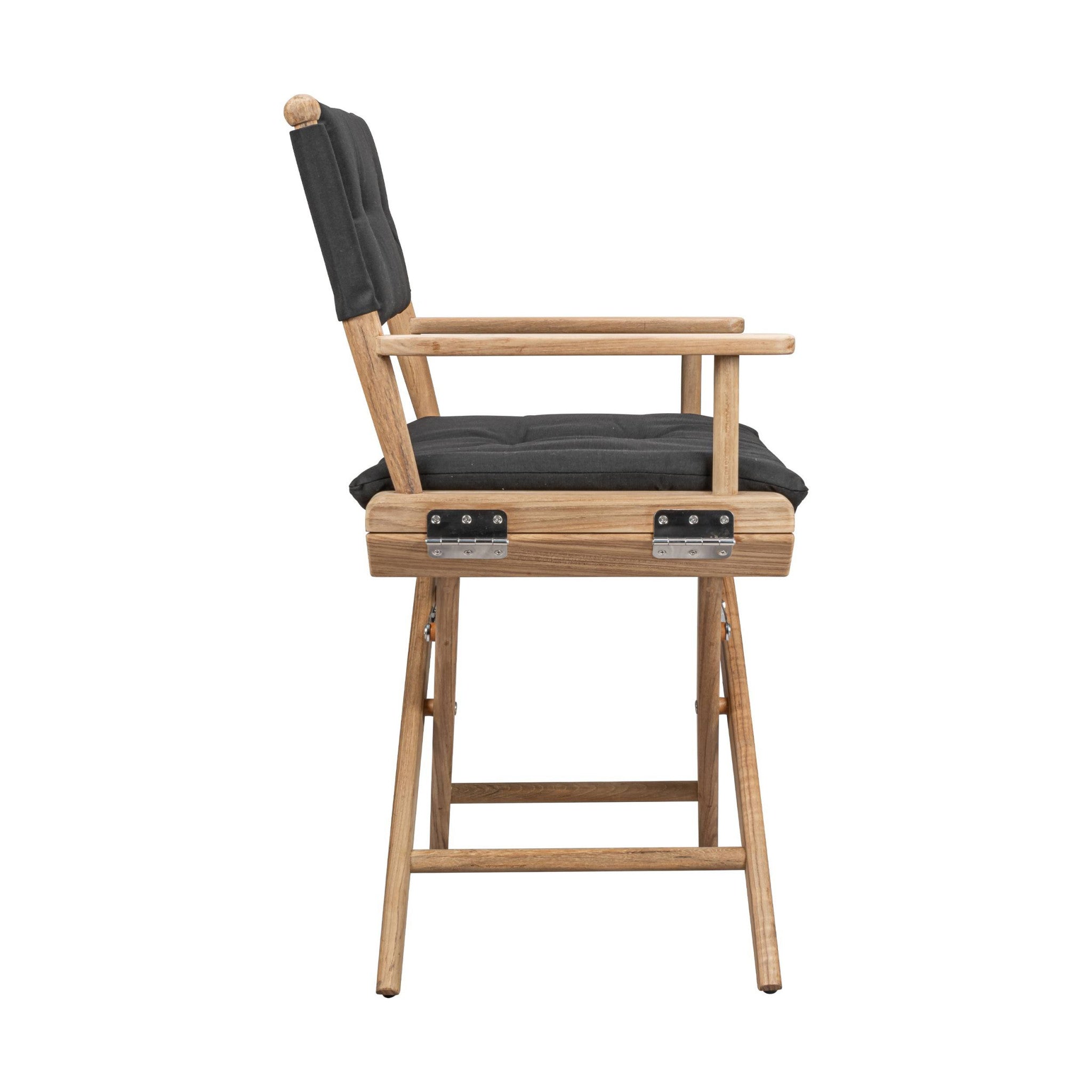 23" Black and Brown Solid Wood Indoor Outdoor Director Chair with Black Cushion-Outdoor Chairs-DECOROLALA