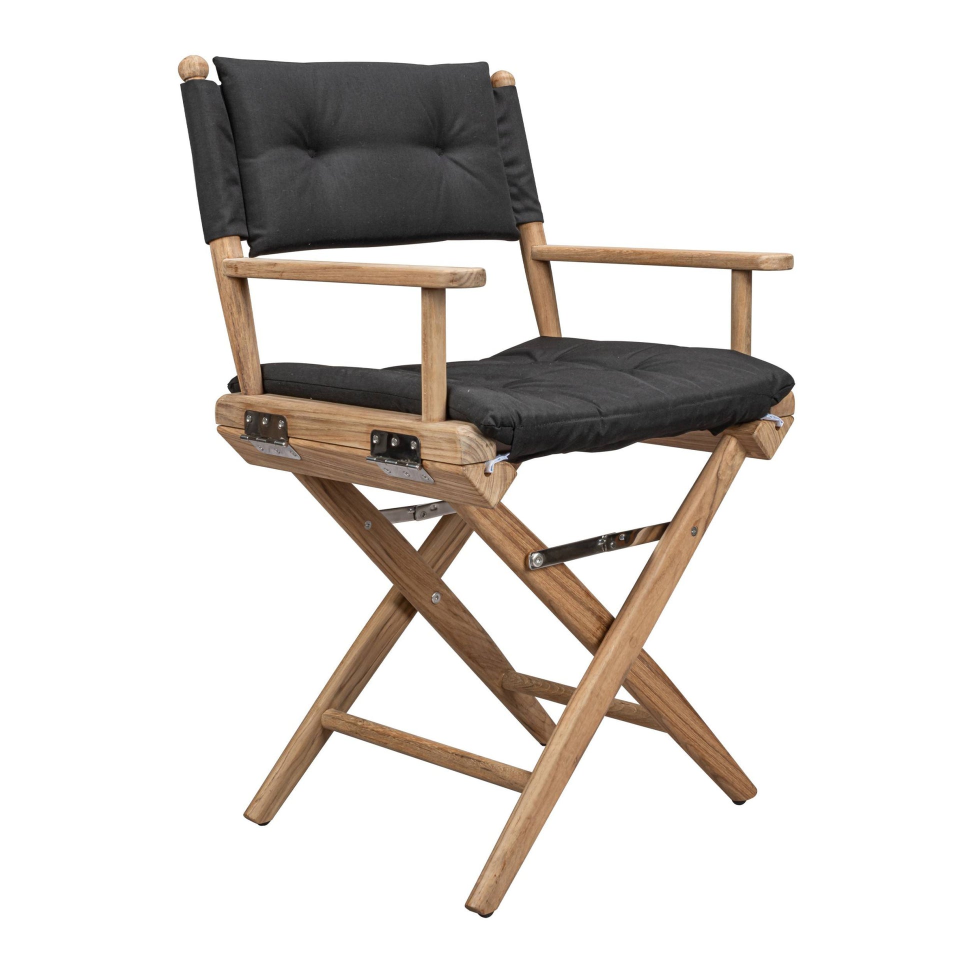 23" Black and Brown Solid Wood Indoor Outdoor Director Chair with Black Cushion-Outdoor Chairs-DECOROLALA