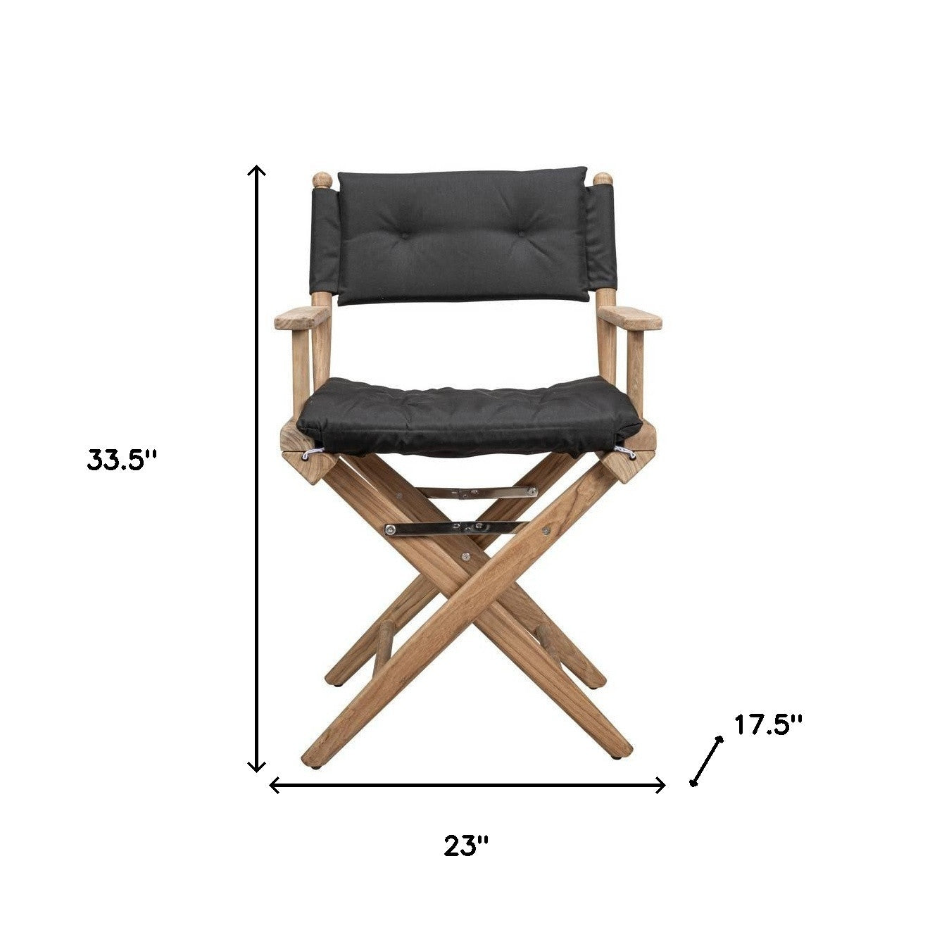23" Black and Brown Solid Wood Indoor Outdoor Director Chair with Black Cushion-Outdoor Chairs-DECOROLALA