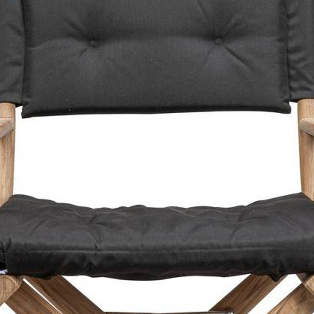 23" Black and Brown Solid Wood Indoor Outdoor Director Chair with Black Cushion-Outdoor Chairs-DECOROLALA