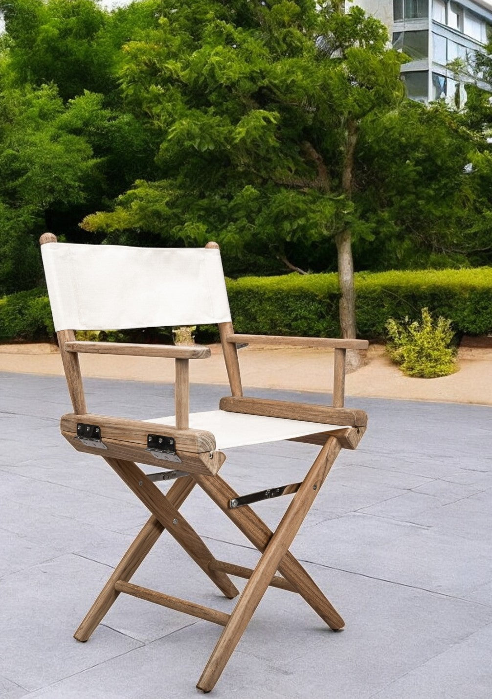 23" Brown and Ivory and Natural Wood Solid Wood Indoor Outdoor Director Chair-Outdoor Chairs-DECOROLALA