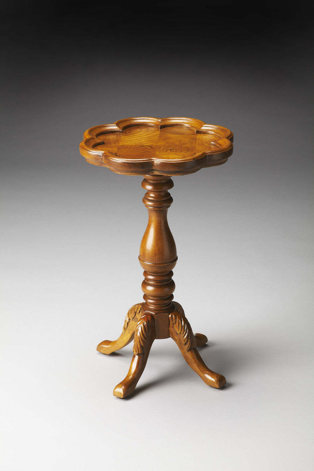 20" Medium Brown And Olive Ash Wood Floral Top End Table-4