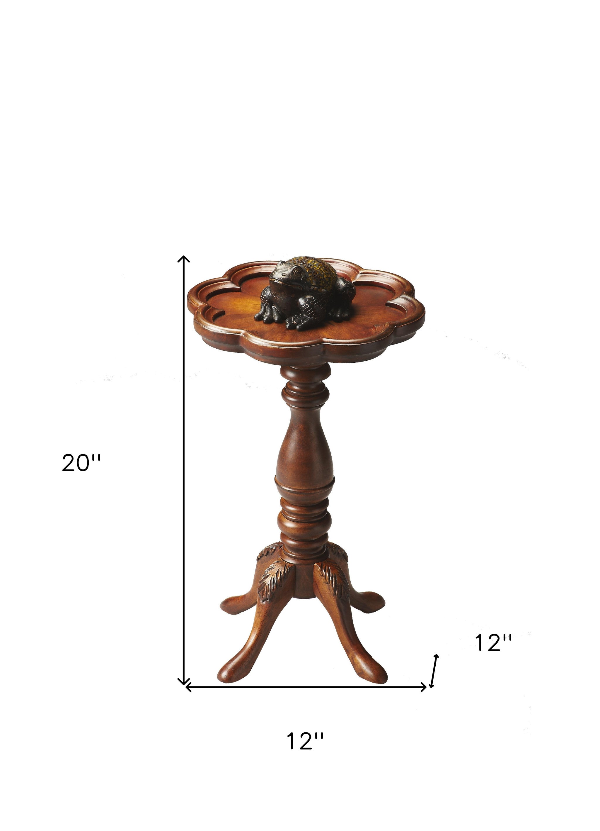 20" Medium Brown And Olive Ash Wood Floral Top End Table-5