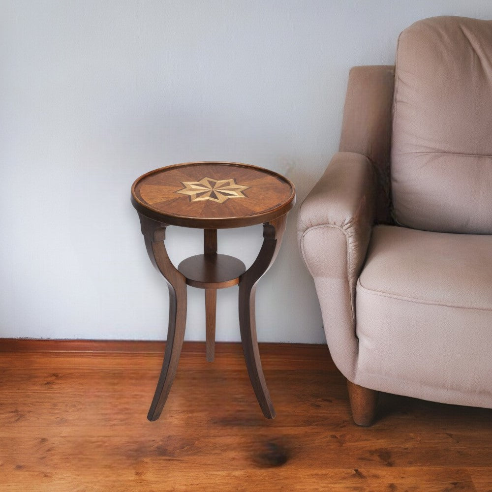 24" Brown And Olive Ash Manufactured Wood Round End Table With Shelf-1