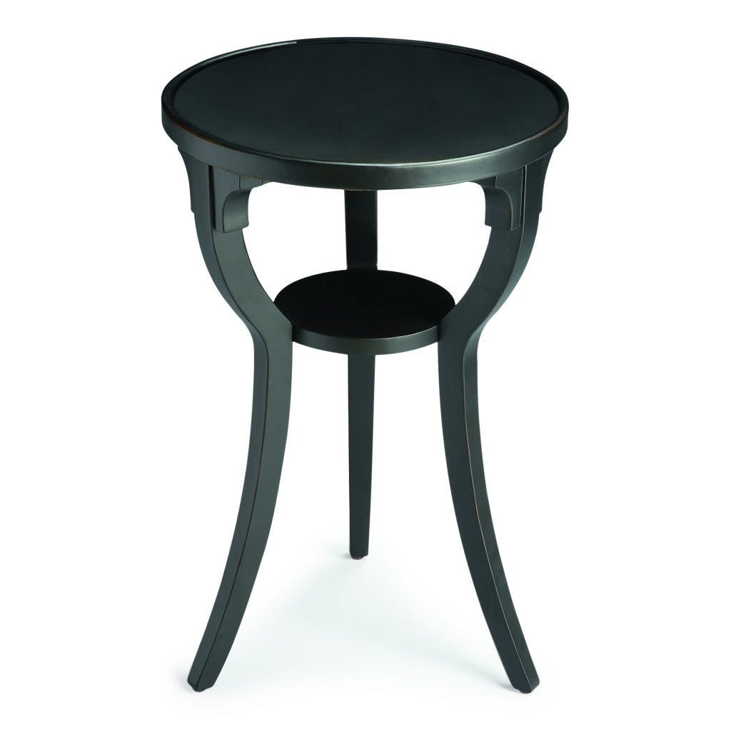 24" Black Manufactured Wood Round End Table With Shelf-0