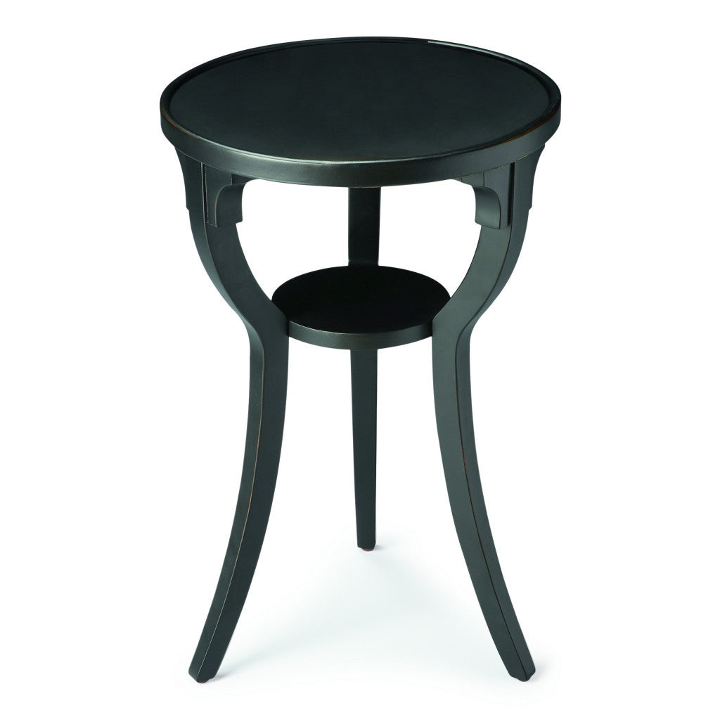 24" Black Manufactured Wood Round End Table With Shelf-1