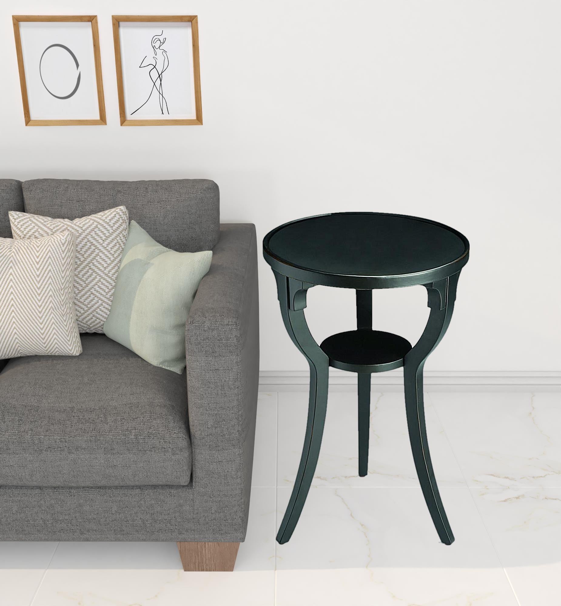 24" Black Manufactured Wood Round End Table With Shelf-2