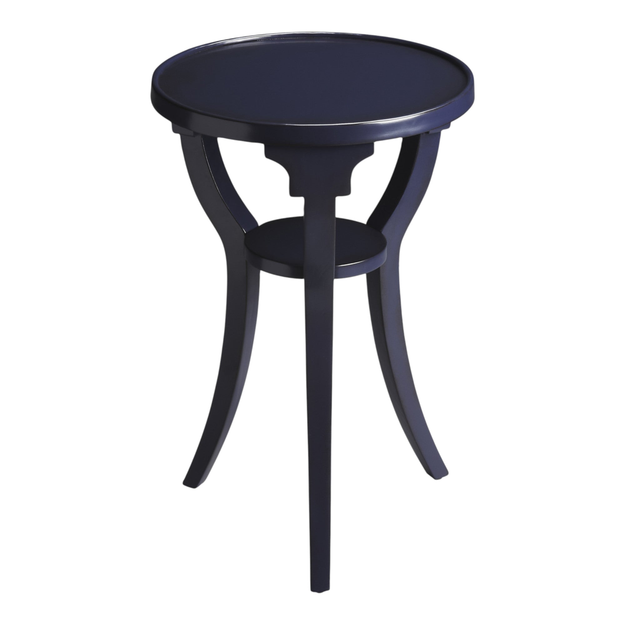 24" Blue Wood And Solid Wood Round End Table With Shelf-1