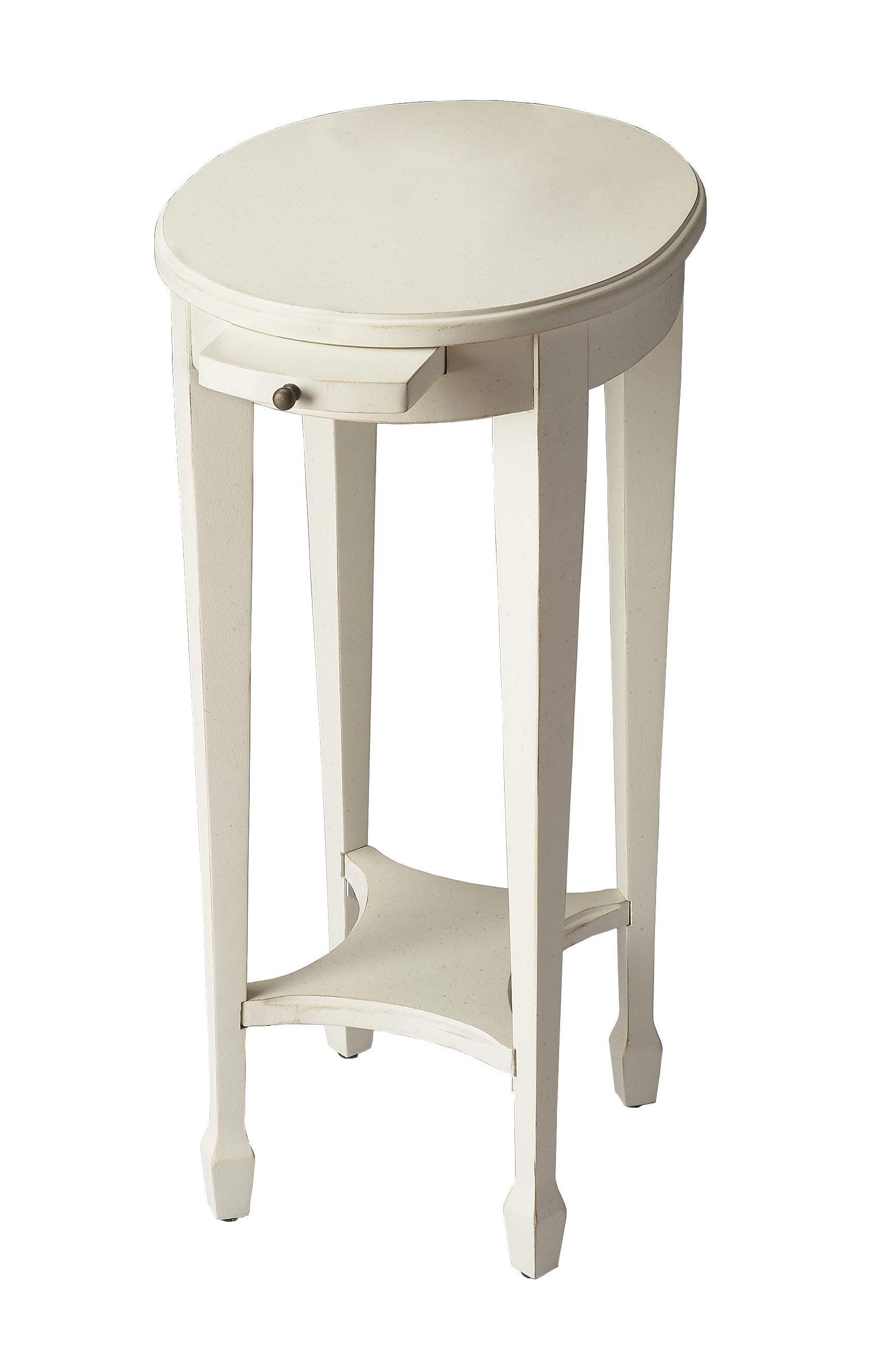 26" White Oval End Table With Shelf-End-Side Tables-DECOROLALA