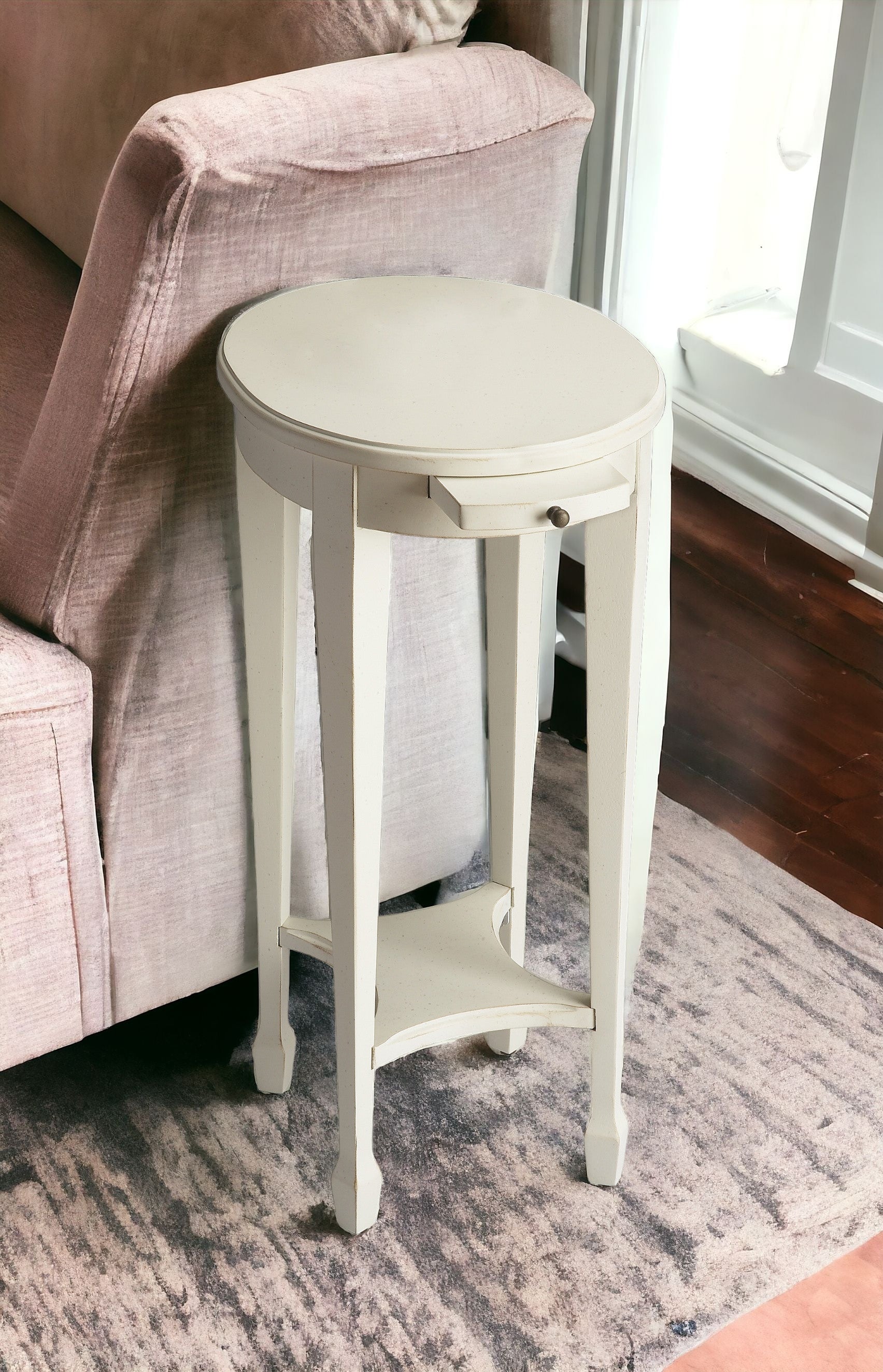 26" White Oval End Table With Shelf-End-Side Tables-DECOROLALA