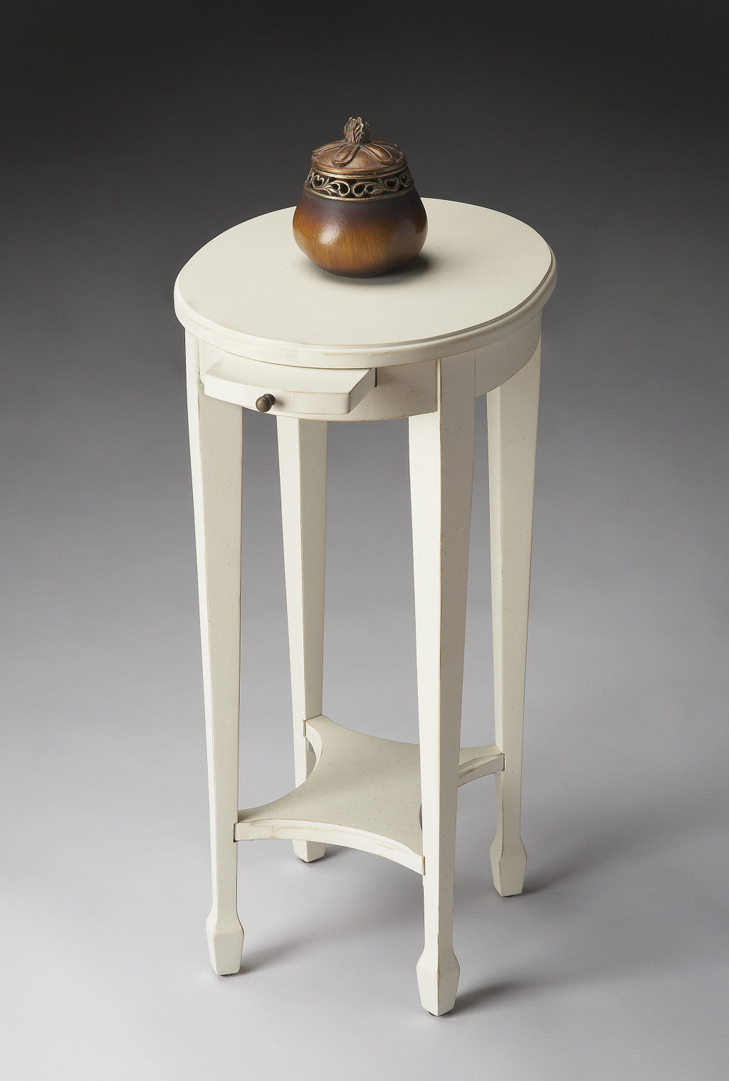 26" White Oval End Table With Shelf-End-Side Tables-DECOROLALA