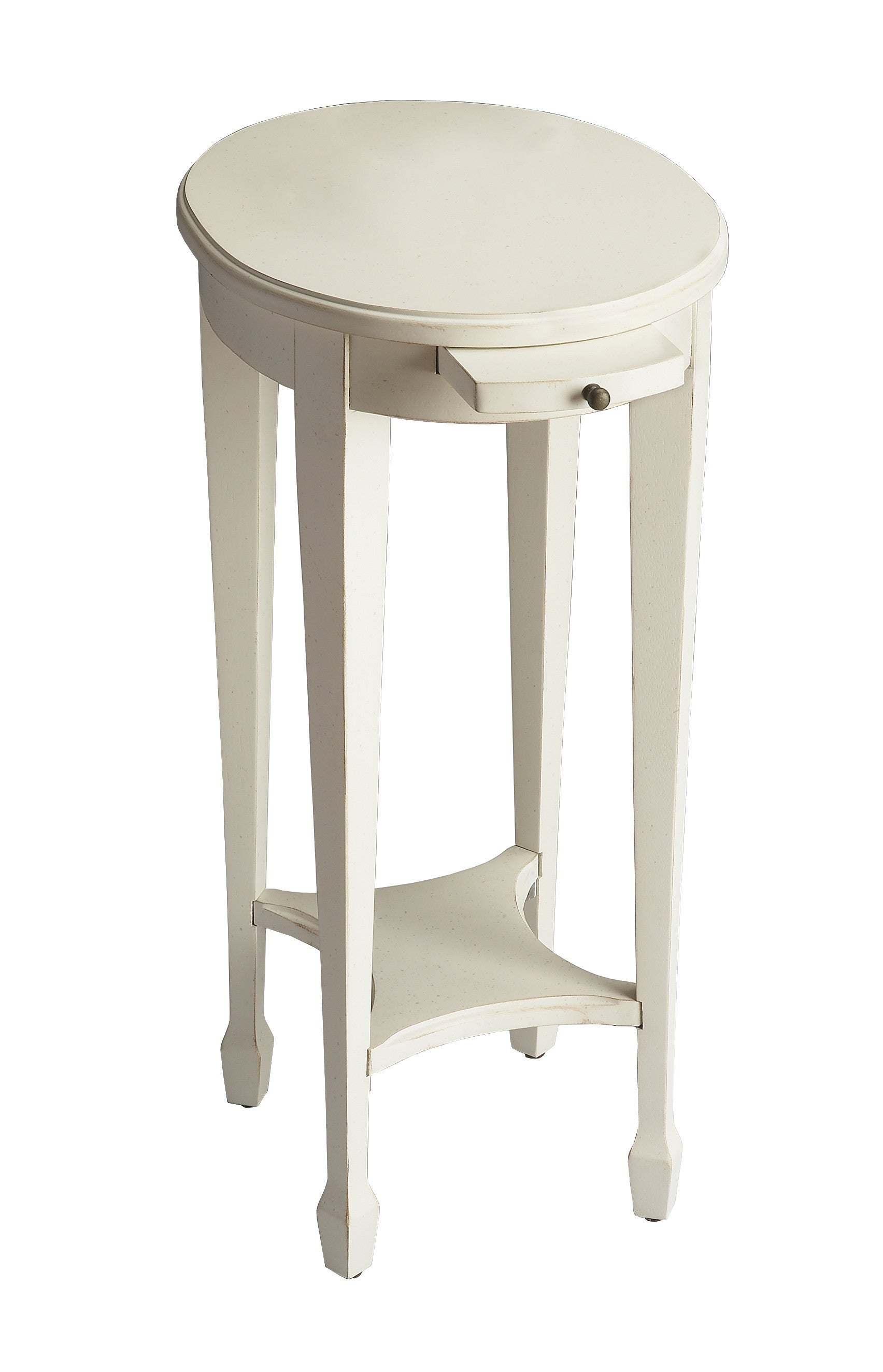 26" White Oval End Table With Shelf-End-Side Tables-DECOROLALA