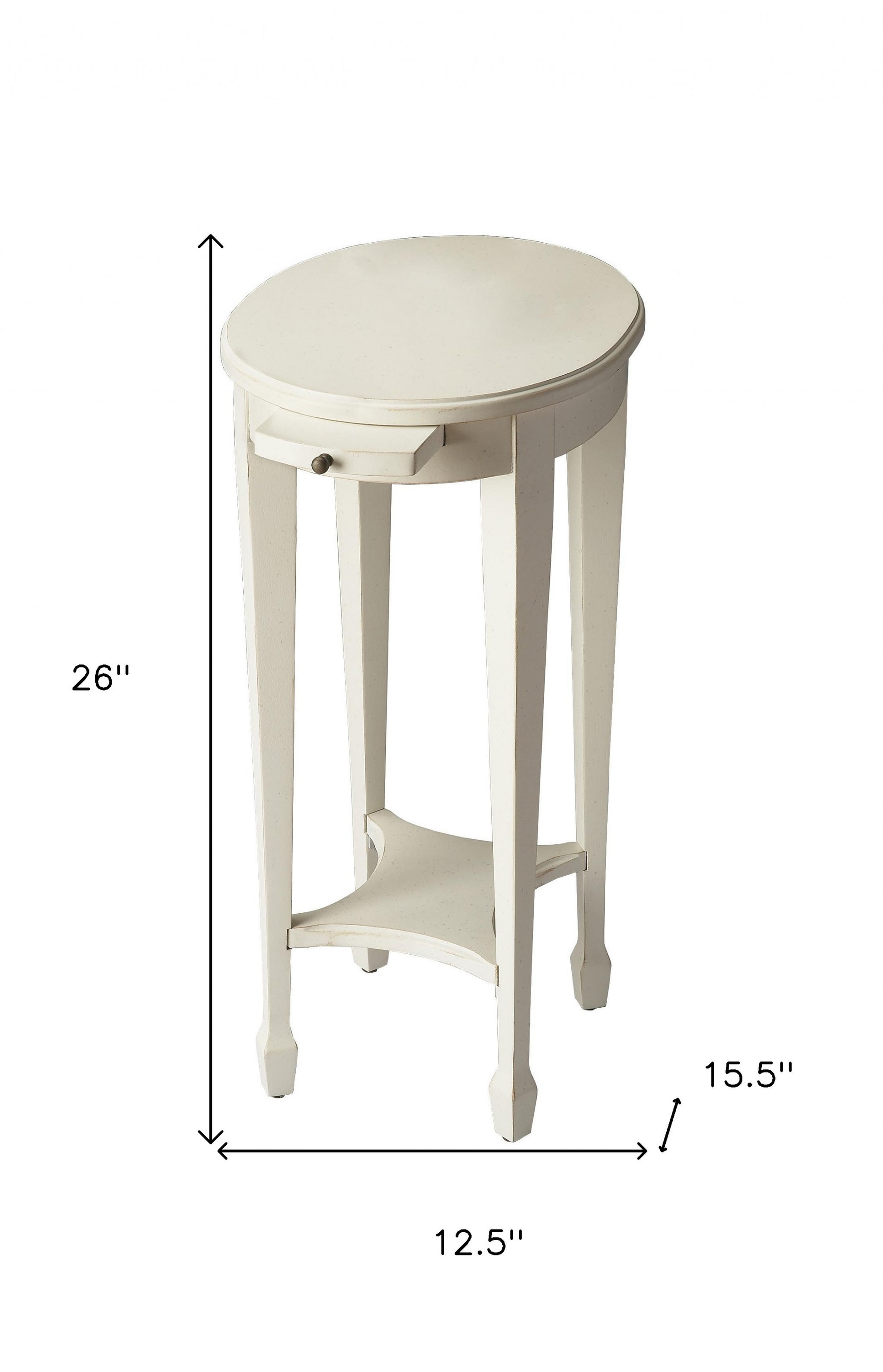 26" White Oval End Table With Shelf-End-Side Tables-DECOROLALA