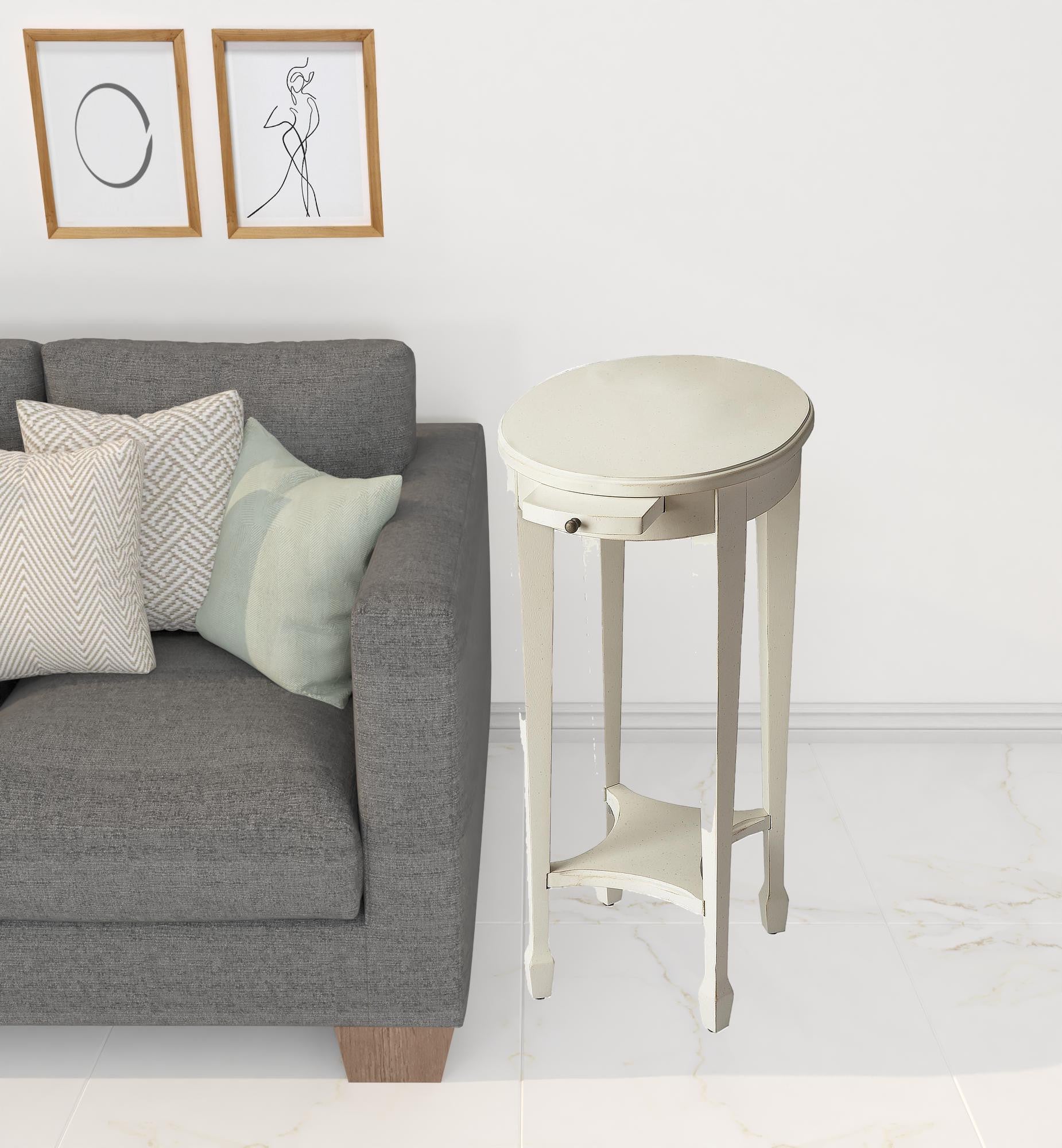 26" White Oval End Table With Shelf-End-Side Tables-DECOROLALA