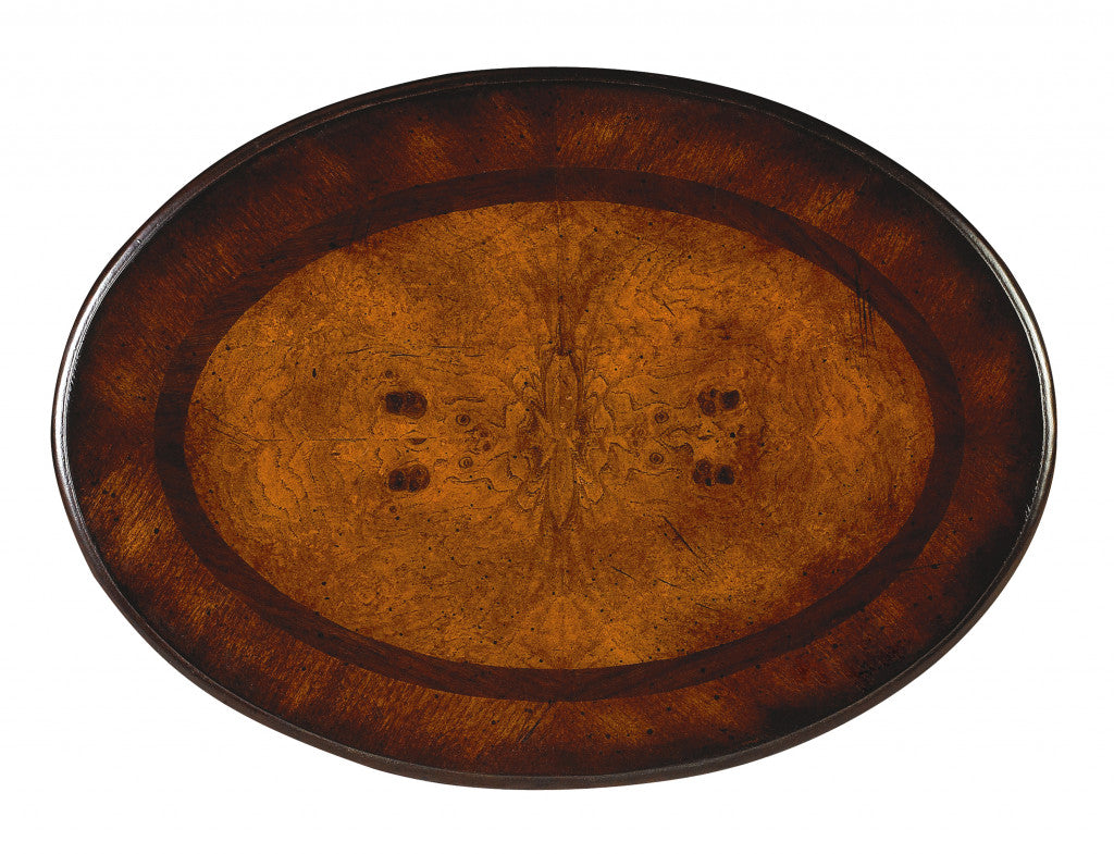 26" Dark Brown And Cherry Manufactured Wood Oval End Table With Two Drawers-End-Side Tables-DECOROLALA