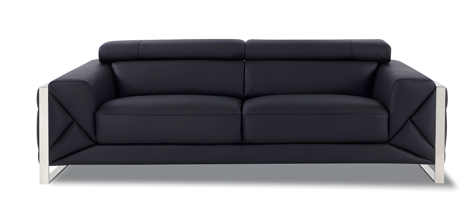89" Black Italian Leather Sofa With Silver Legs-0