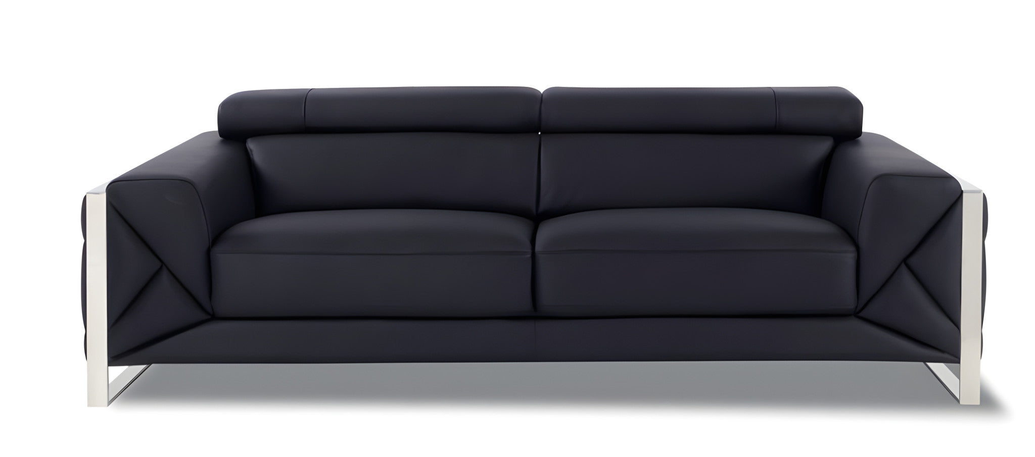 89" Black Italian Leather Sofa With Silver Legs-0