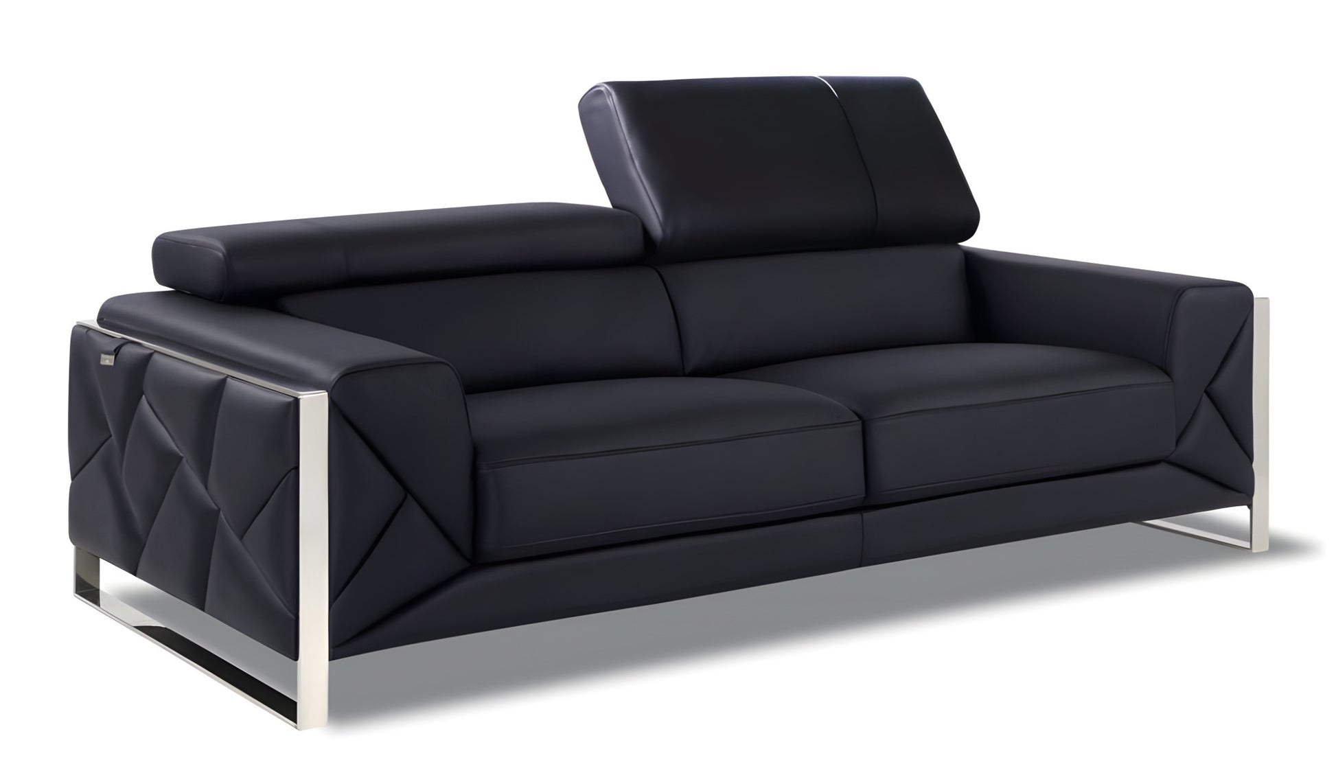 89" Black Italian Leather Sofa With Silver Legs-2