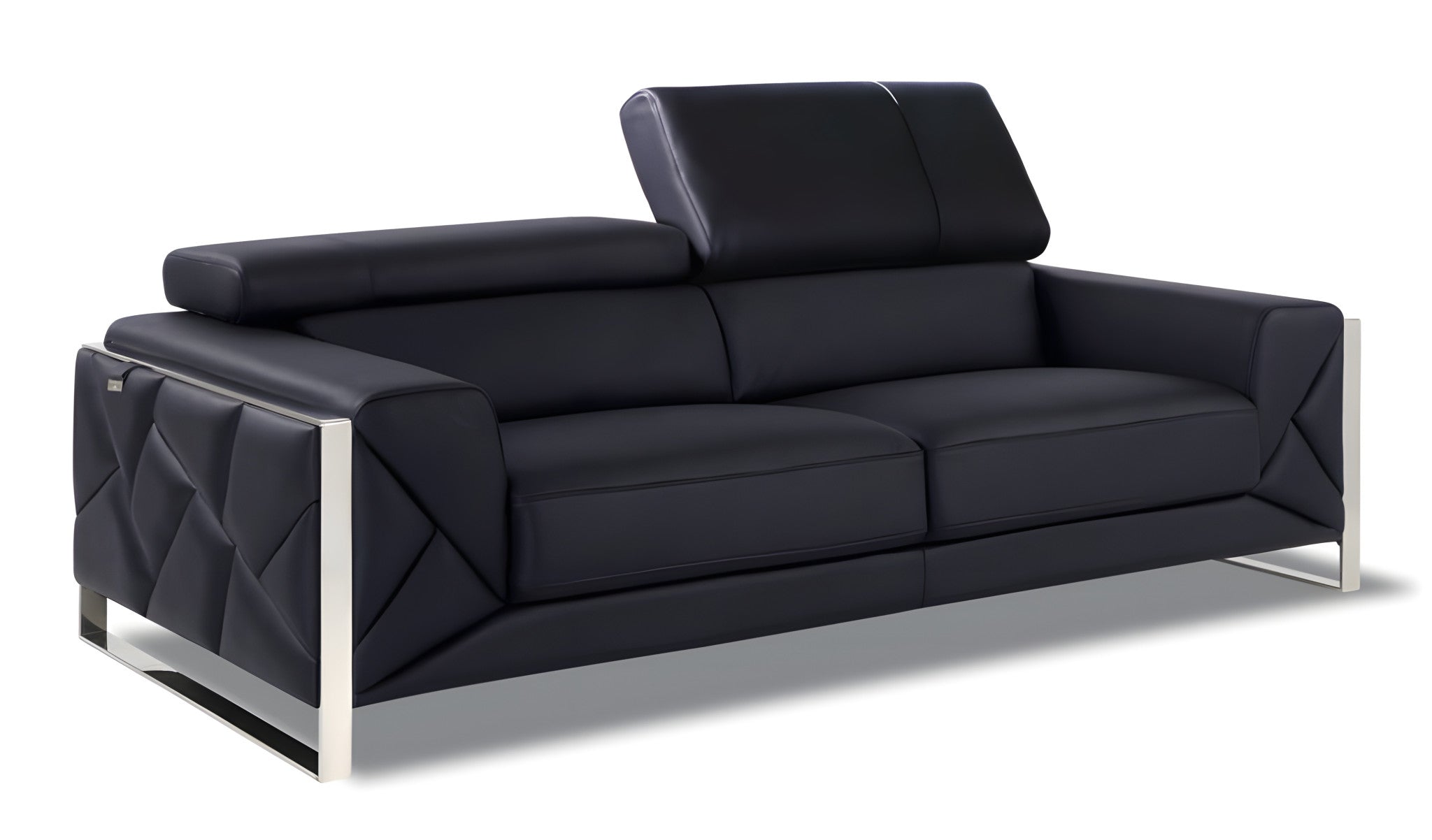 89" Black Italian Leather Sofa With Silver Legs-2