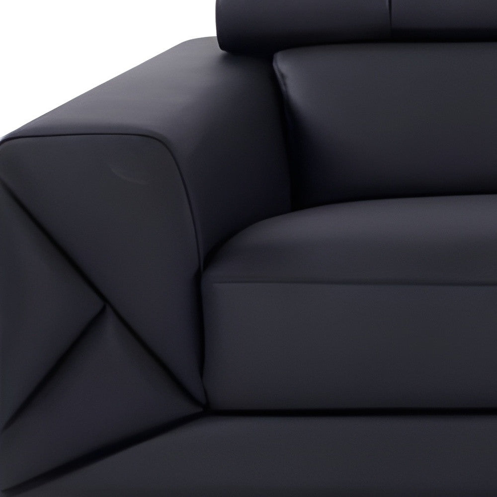 89" Black Italian Leather Sofa With Silver Legs-5