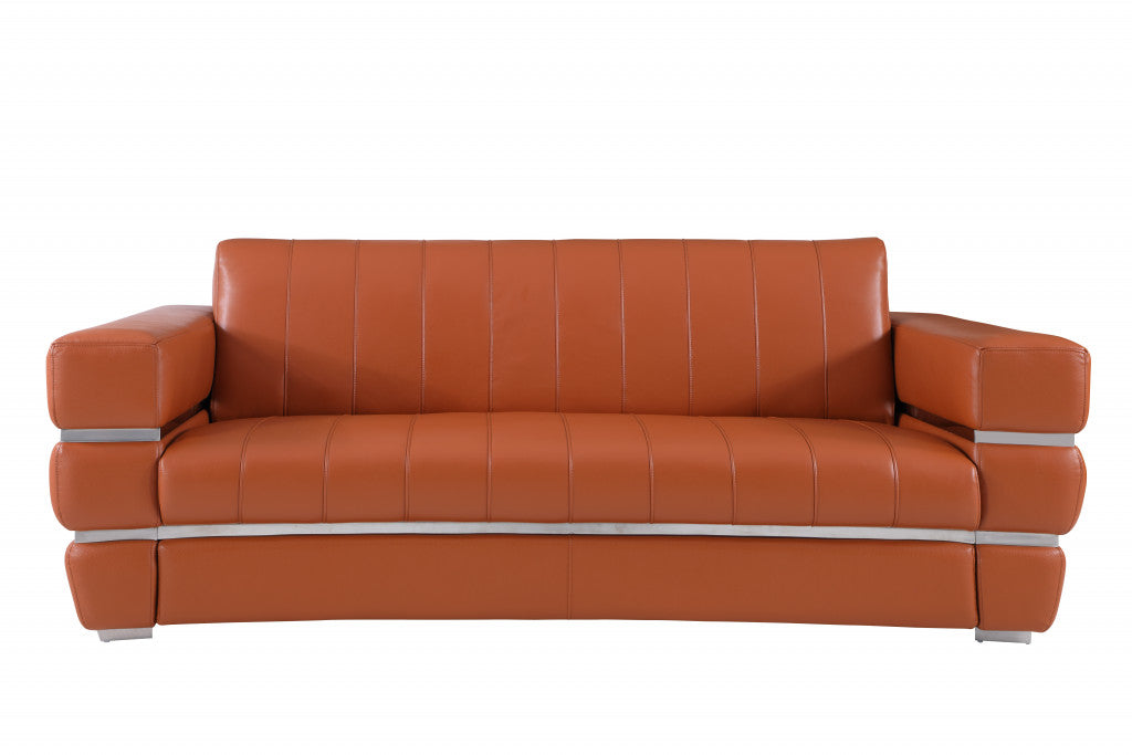 89" Camel Italian Leather Sofa With Silver Legs-1