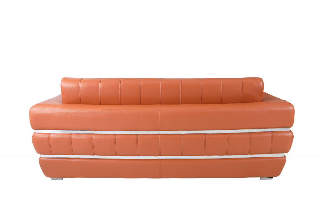 89" Camel Italian Leather Sofa With Silver Legs-3