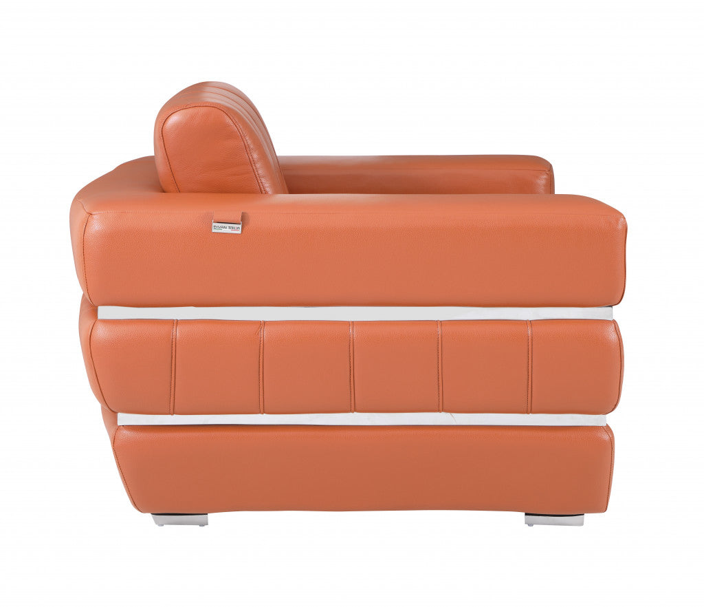 89" Camel Italian Leather Sofa With Silver Legs-4
