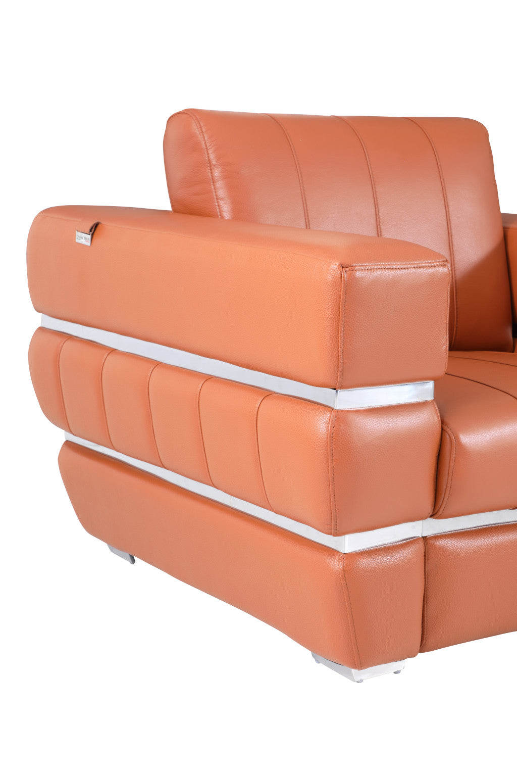 89" Camel Italian Leather Sofa With Silver Legs-5