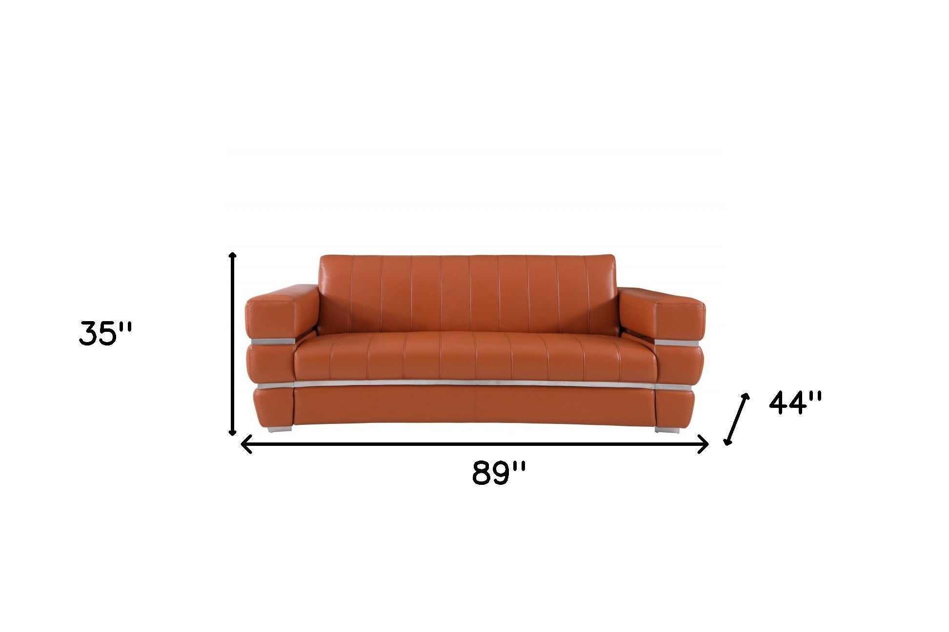 89" Camel Italian Leather Sofa With Silver Legs-6