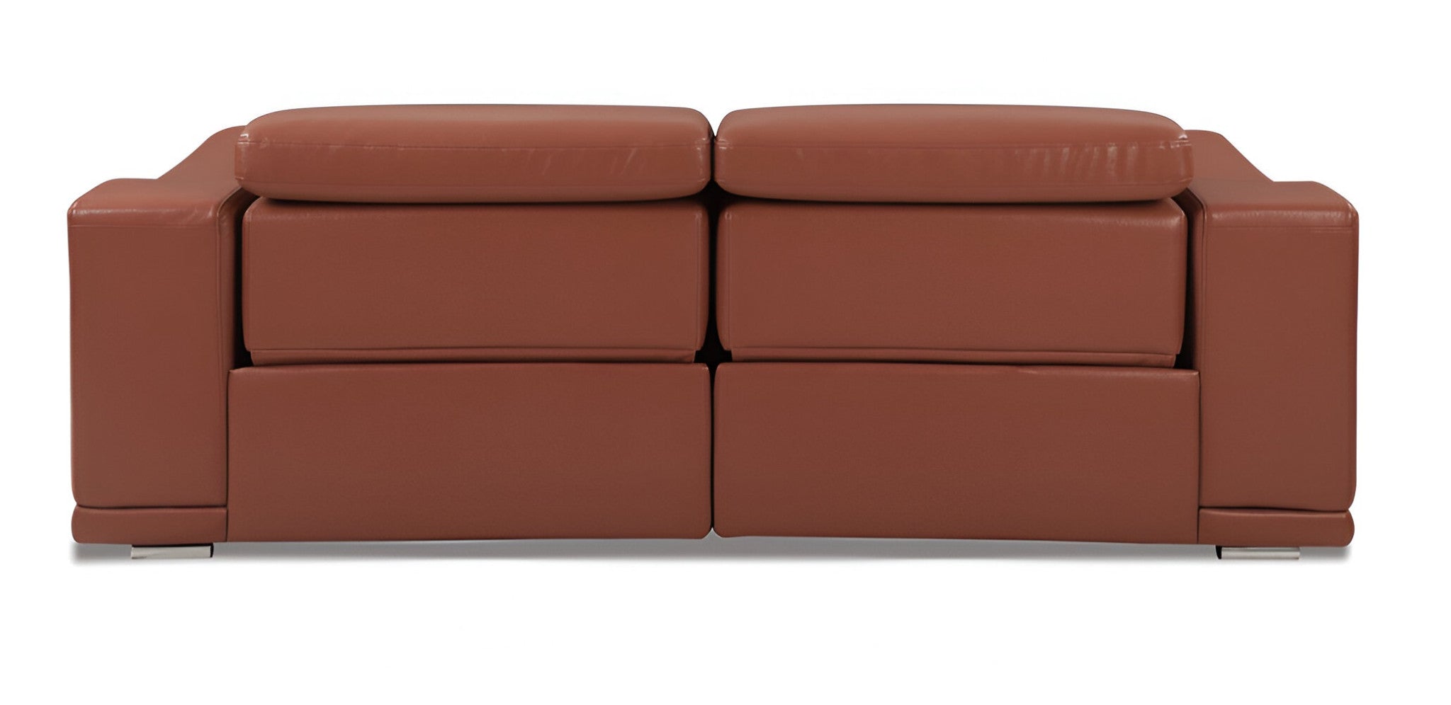 86" Camel Italian Leather USB Reclining Sofa With Silver Legs-3