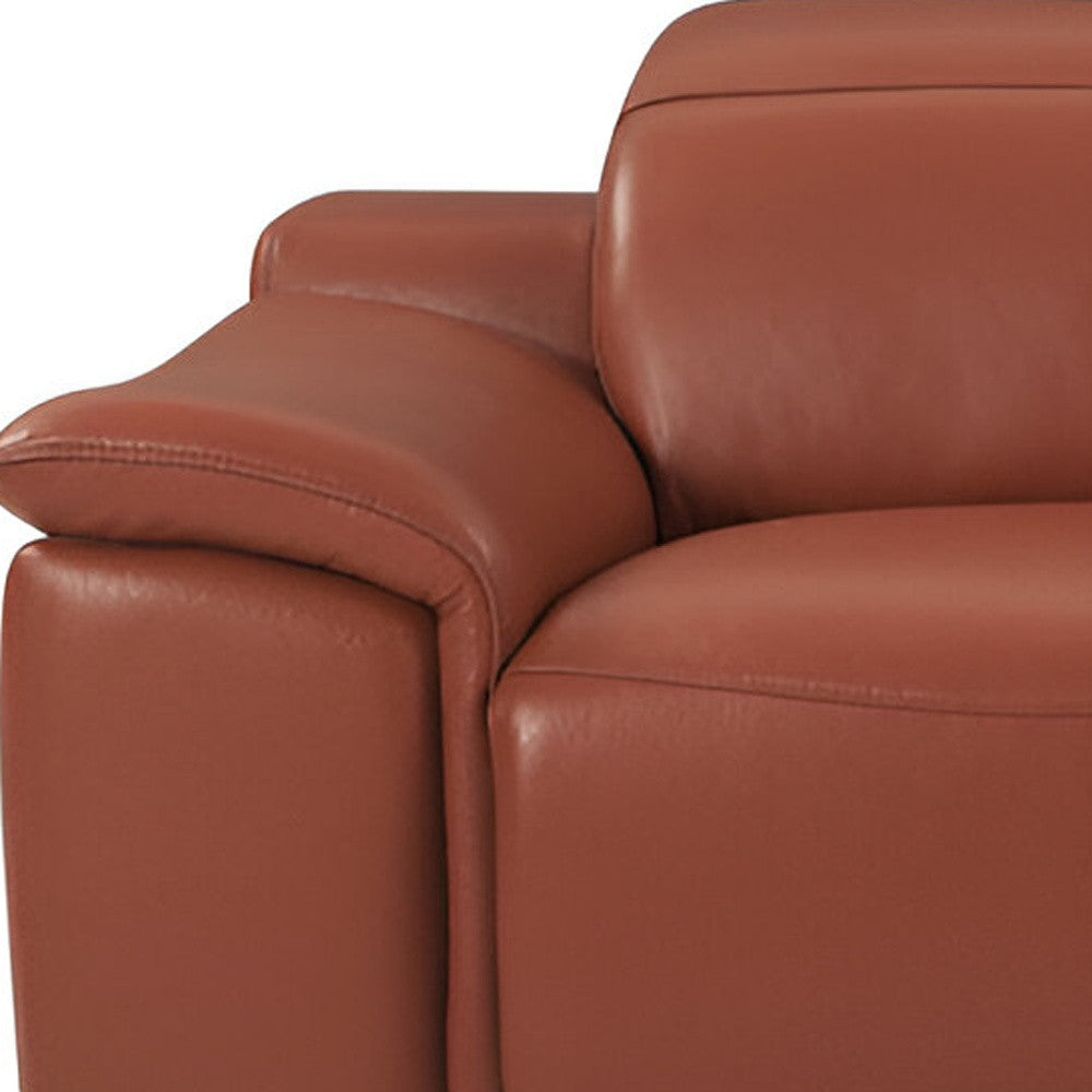 86" Camel Italian Leather USB Reclining Sofa With Silver Legs-5