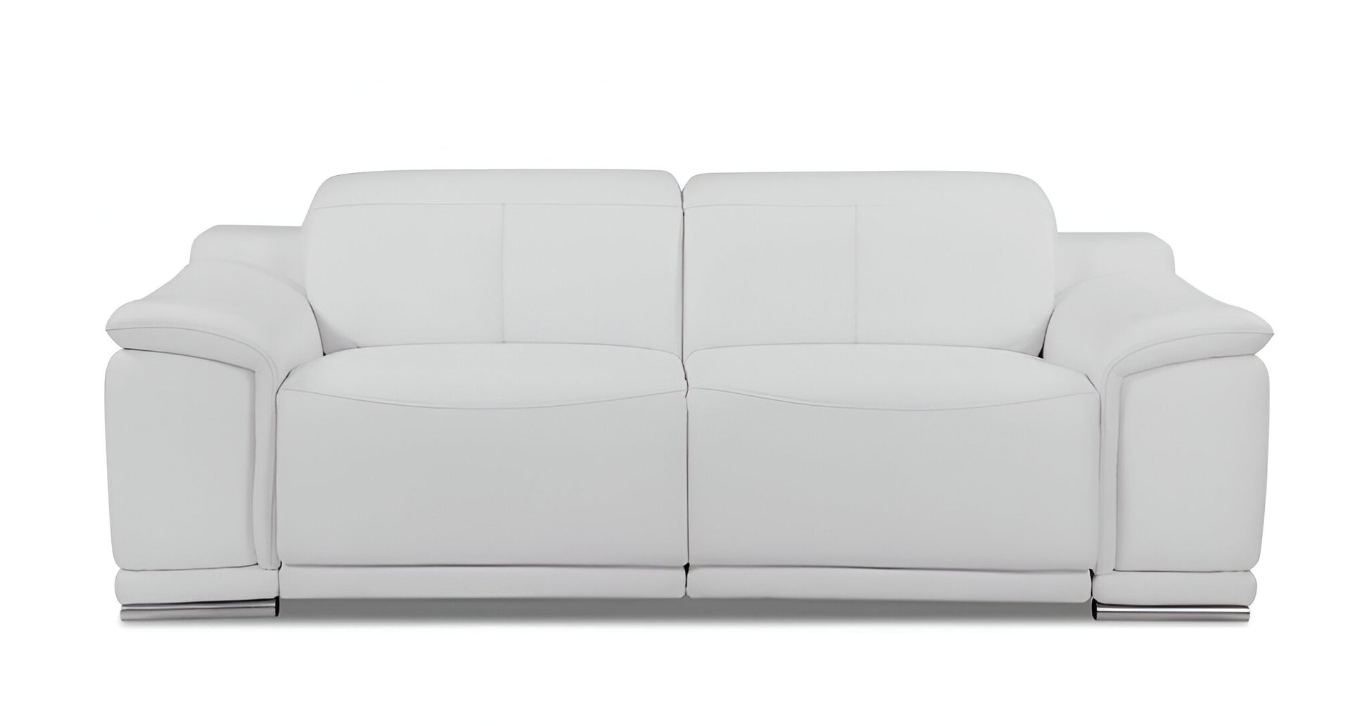 86" White Italian Leather USB Reclining Sofa With Silver Legs-1